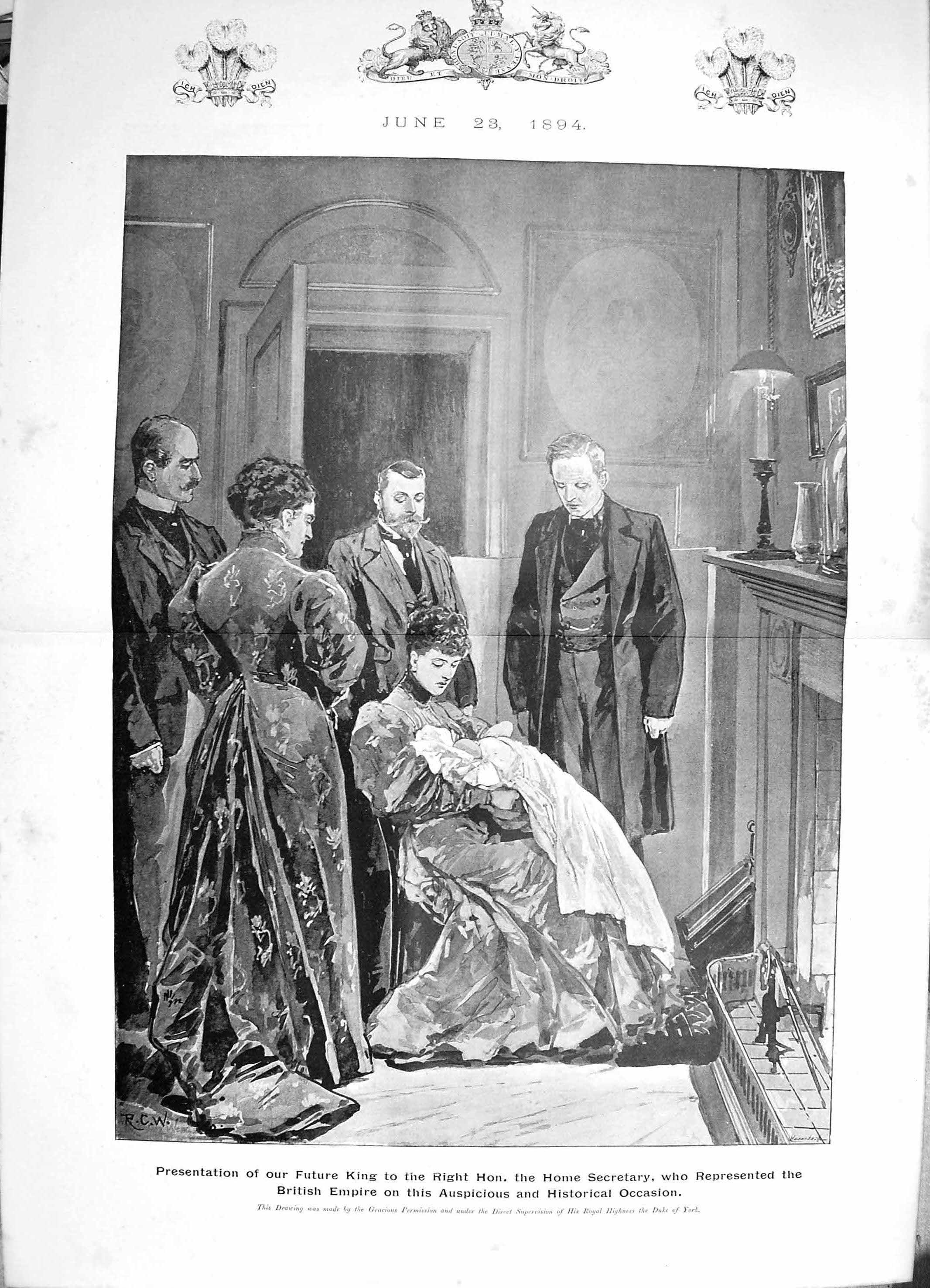 Old Antique Print 1894 Baby Future King Home Secretary Duke York Empire 19th