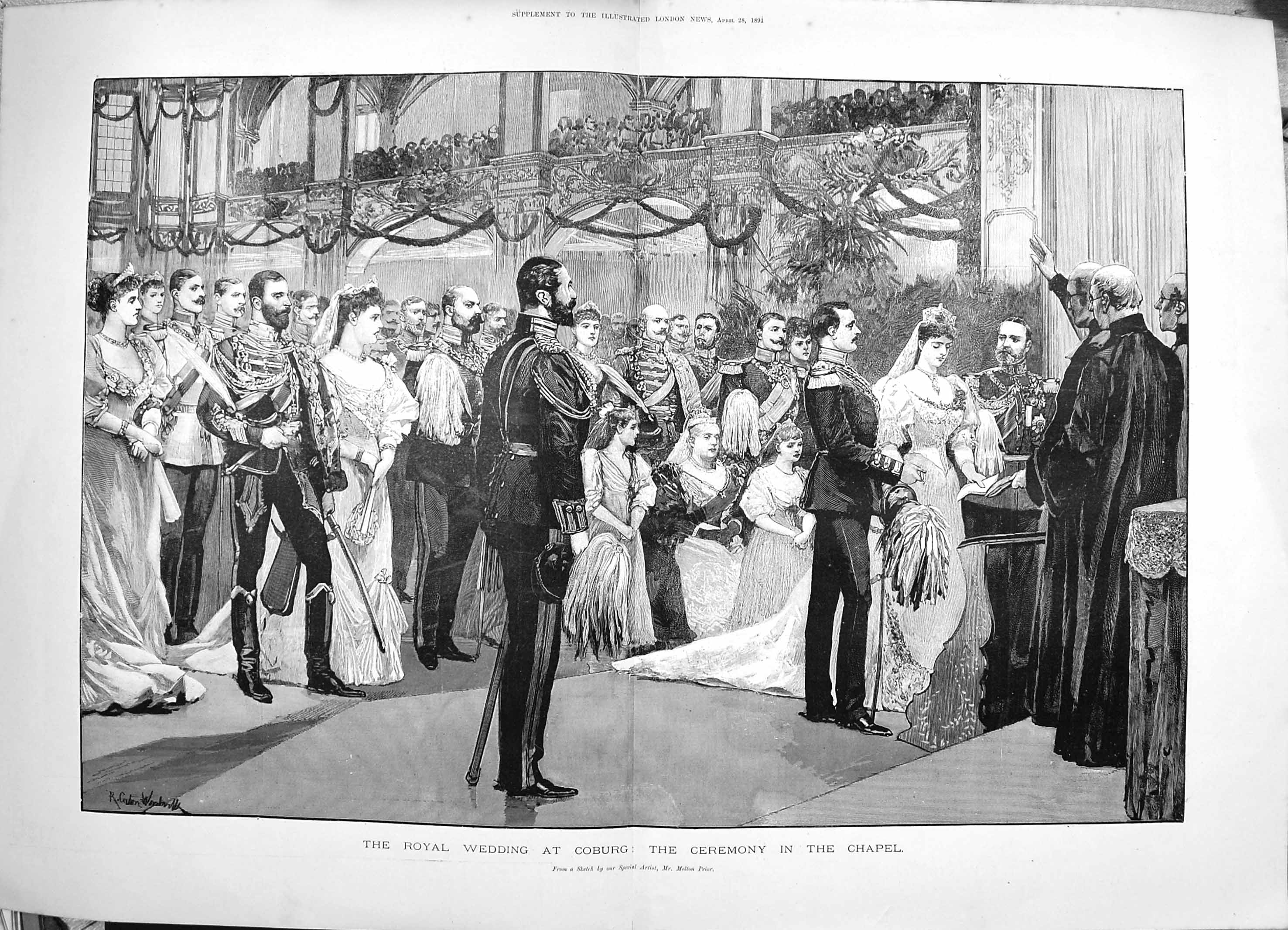 Original Old Antique Print 1894 Royal Wedding Coburg Ceremony Ehrenburg Castle