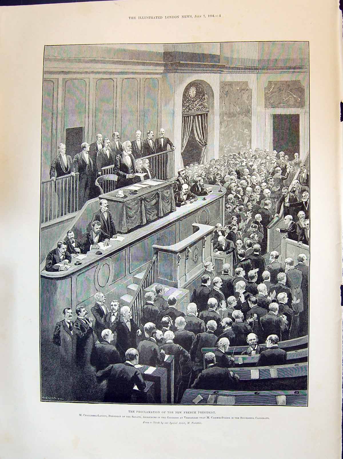Old 1894 Proclamation French President Challemel-Lacoub Versailles Ca Victorian
