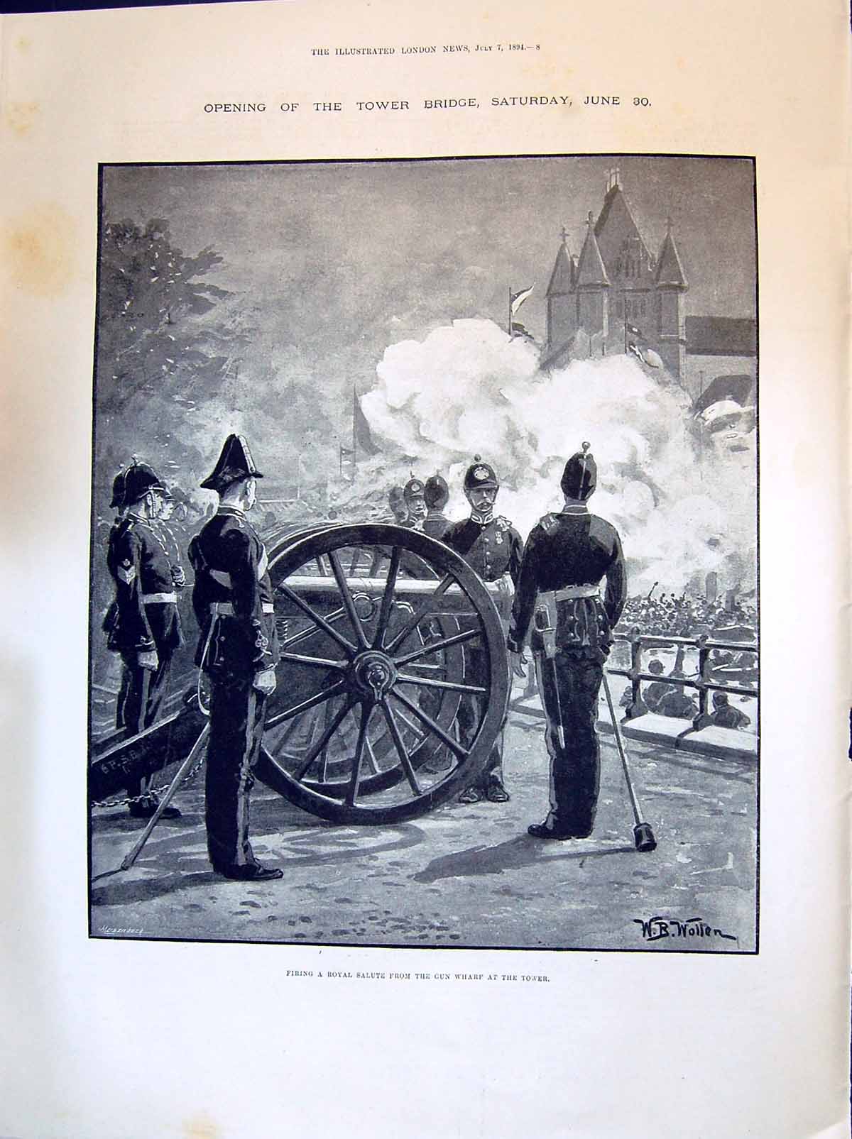 Old 1894 Opening Tower Bridge Firing Royal Salute Gun Wharf Cambridge Victorian