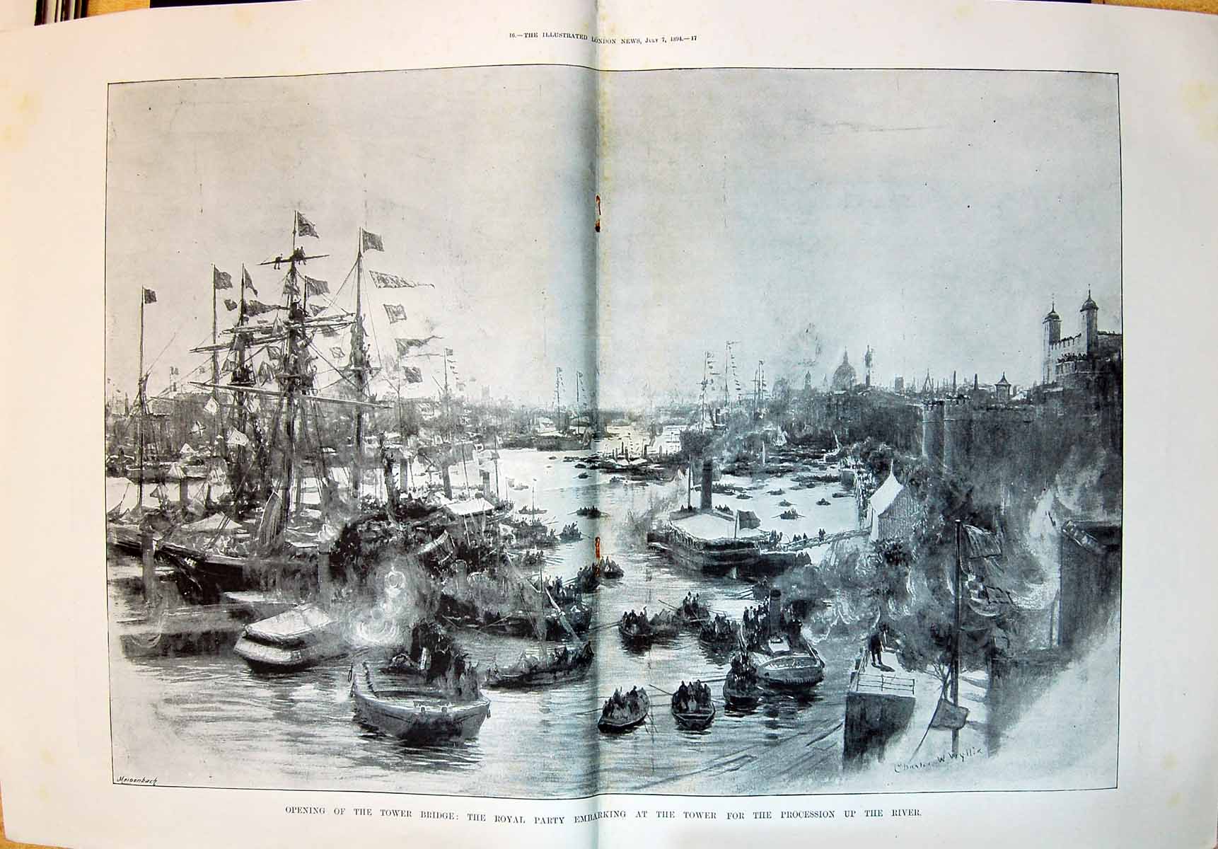 Old 1894 Opening Tower Bridge Ships Boats Royal Procession River Tham 0 19th