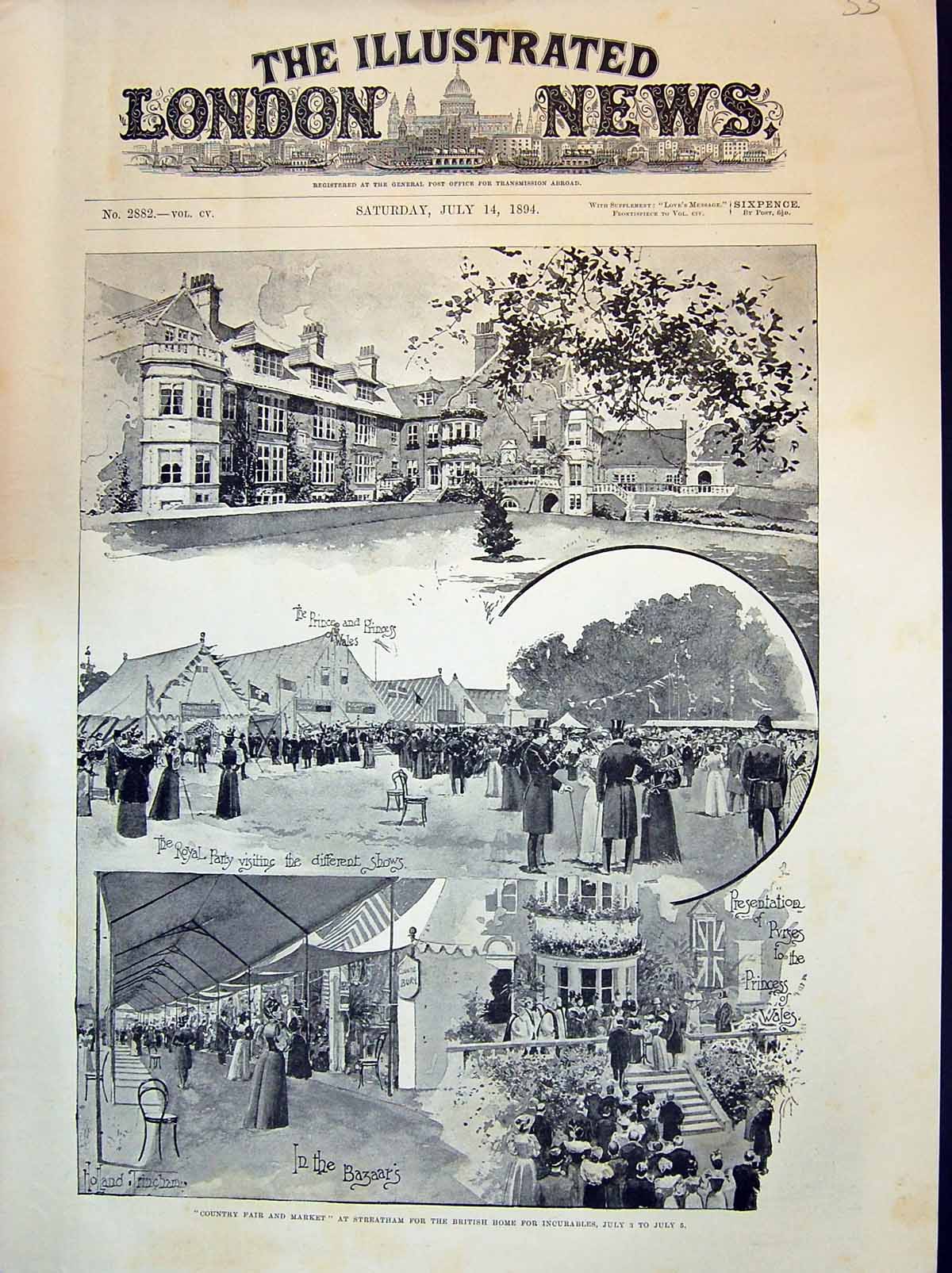 Old 1894 Country Fair Market Streatham British Homes Incurables Bazaa Victorian