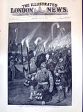 Old Print 1894 Queen Aldershot Military Tattoo Torchlight Procession Sie 19th