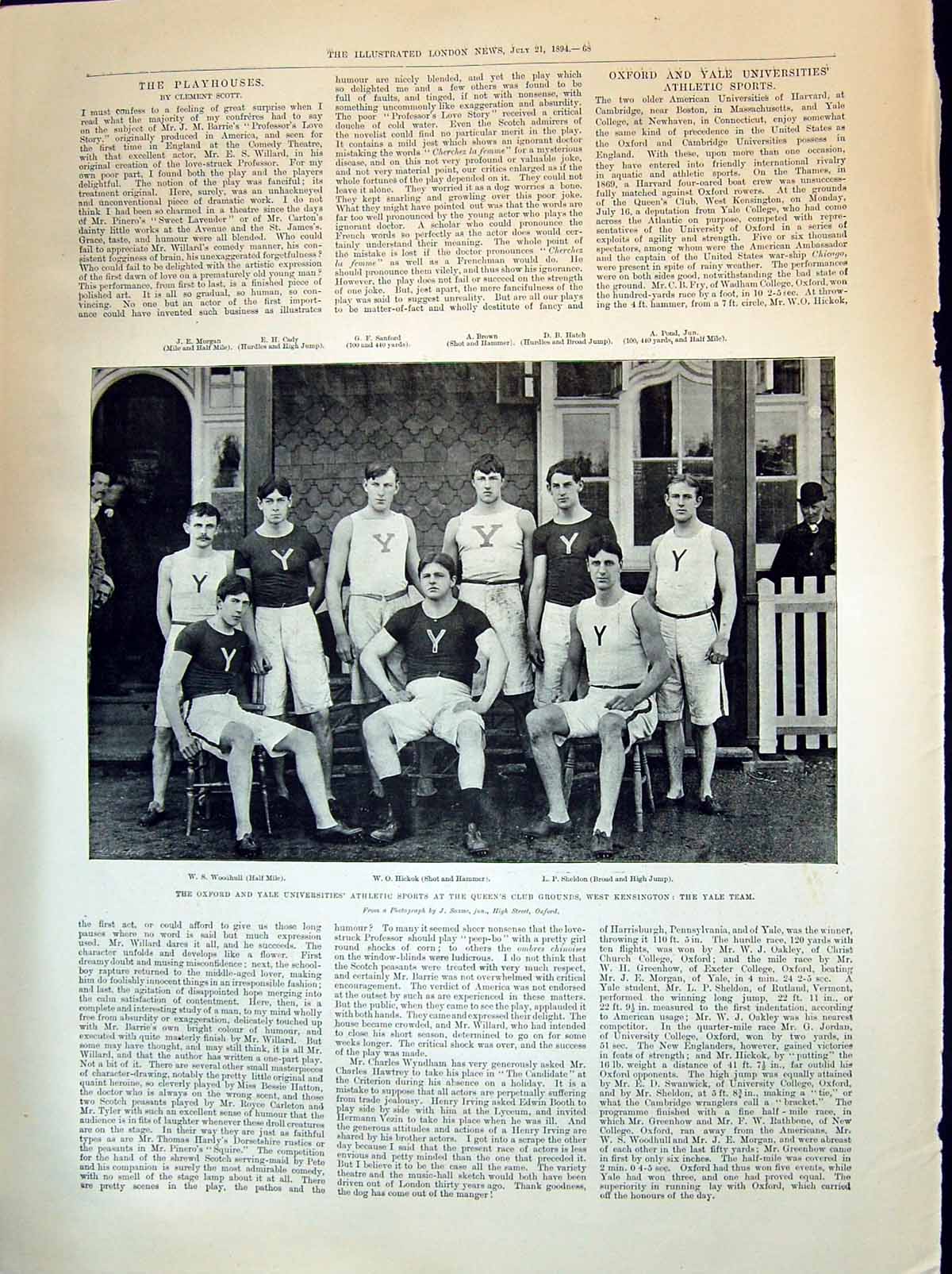 Old 1894 Oxford Yale University Athletic Hickok Woodhull Sheldon Brow Victorian