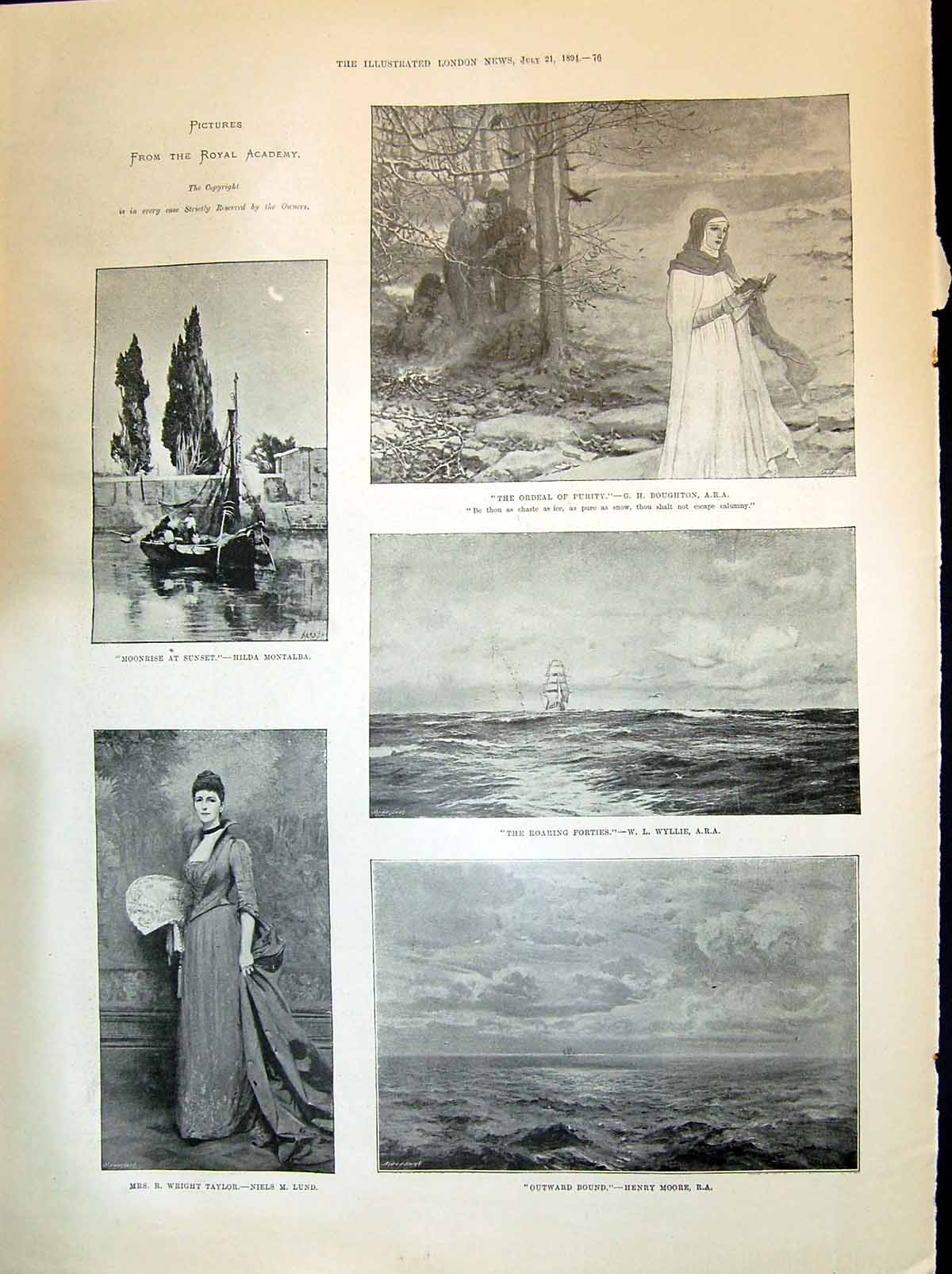 Old 1894 Wright Taylor Ships Moonrise Sunset Art Beautiful Woman Wood Victorian