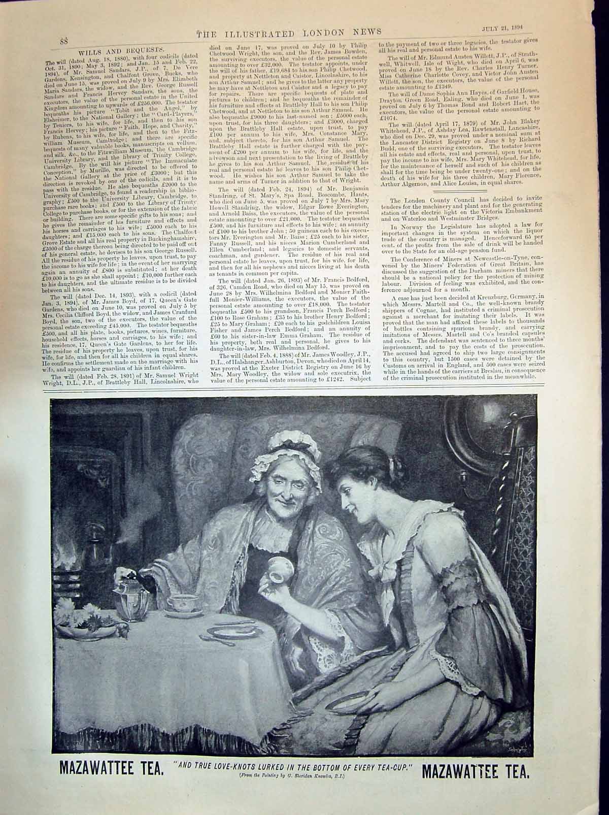Original Old Antique Print 1894 Advertisement Mazawattee Tea Ladies Reading Tea