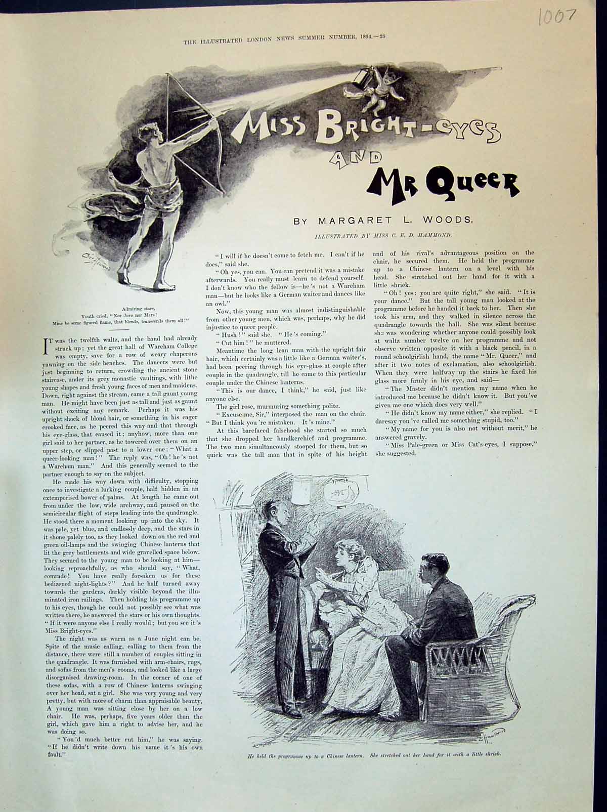 Old 1894 Illustration Story Miss Bright-Eyes Queer Margaret Woods Rom 19th