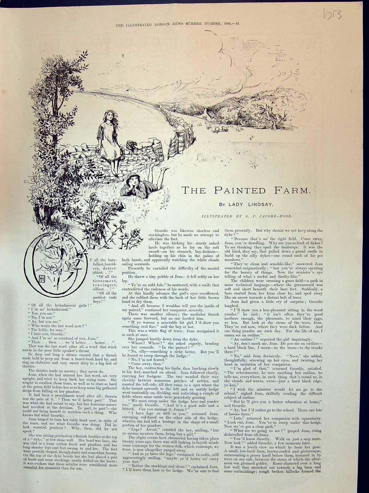 Old 1894 Story Illustration Painted Farm Lady Lindsay Children Painti 19th
