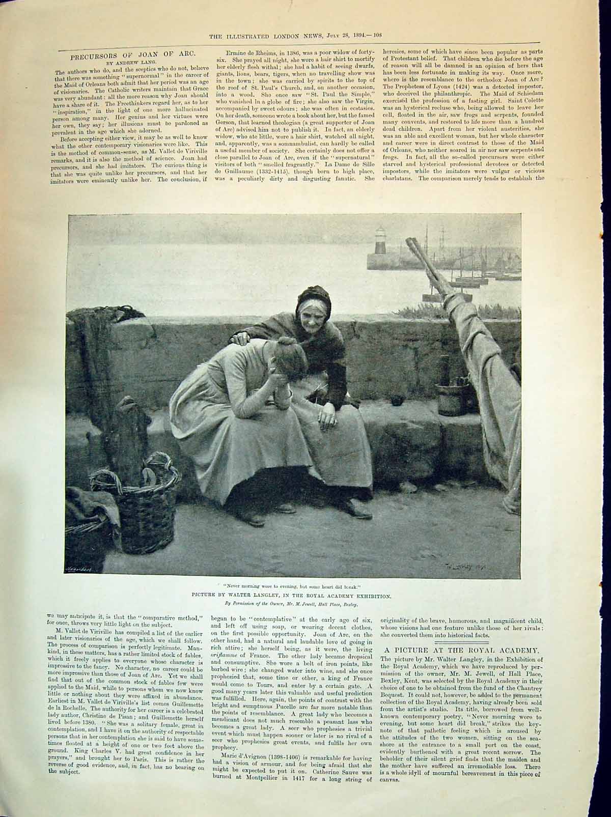 Old 1894 Fisherman Wives Crying Pier Walter Langley Clarence Park St. Victorian