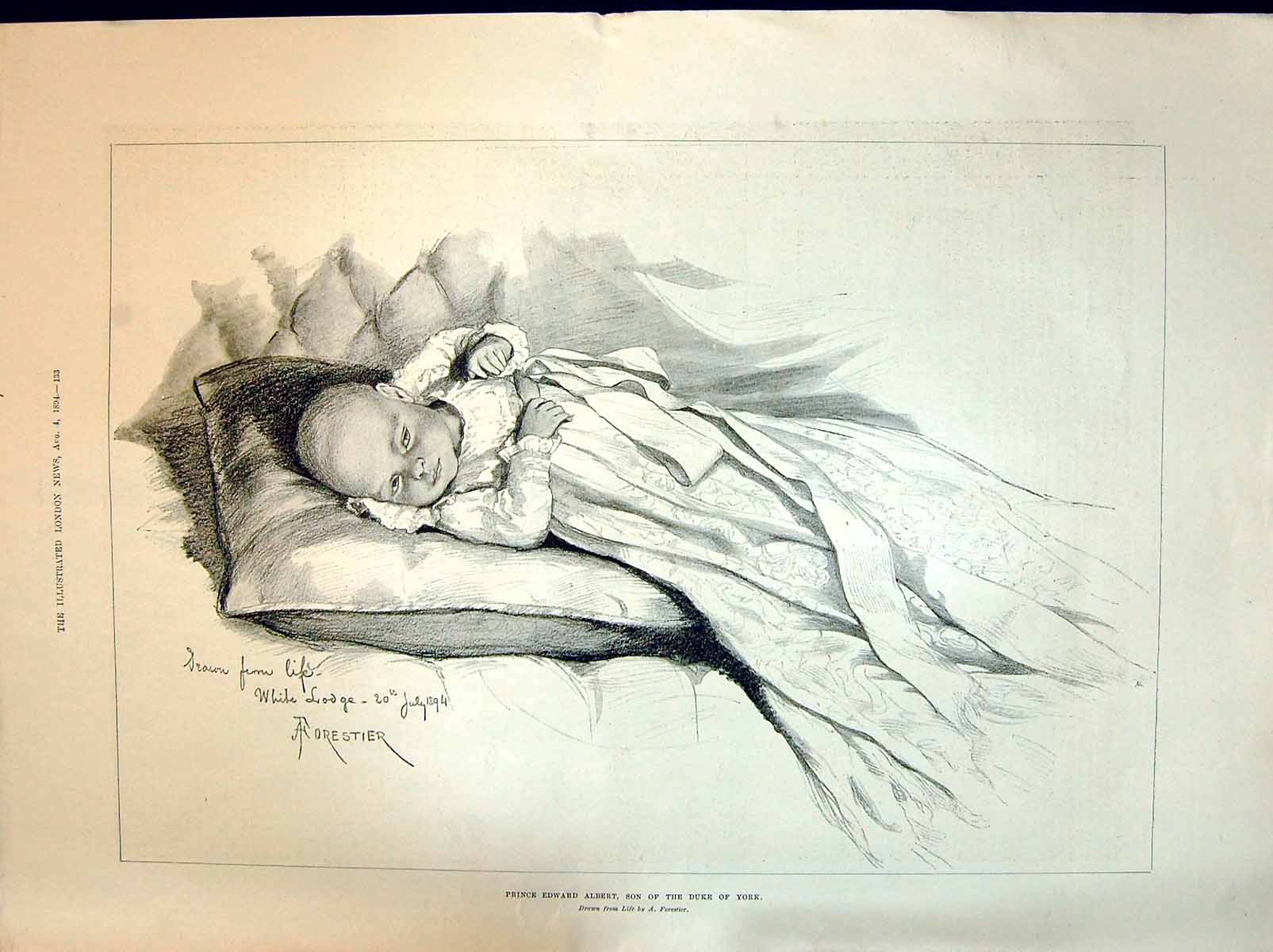 Old Antique Print 1894 Baby Prince Edward Albert Duke York Kassala Soudan 19th