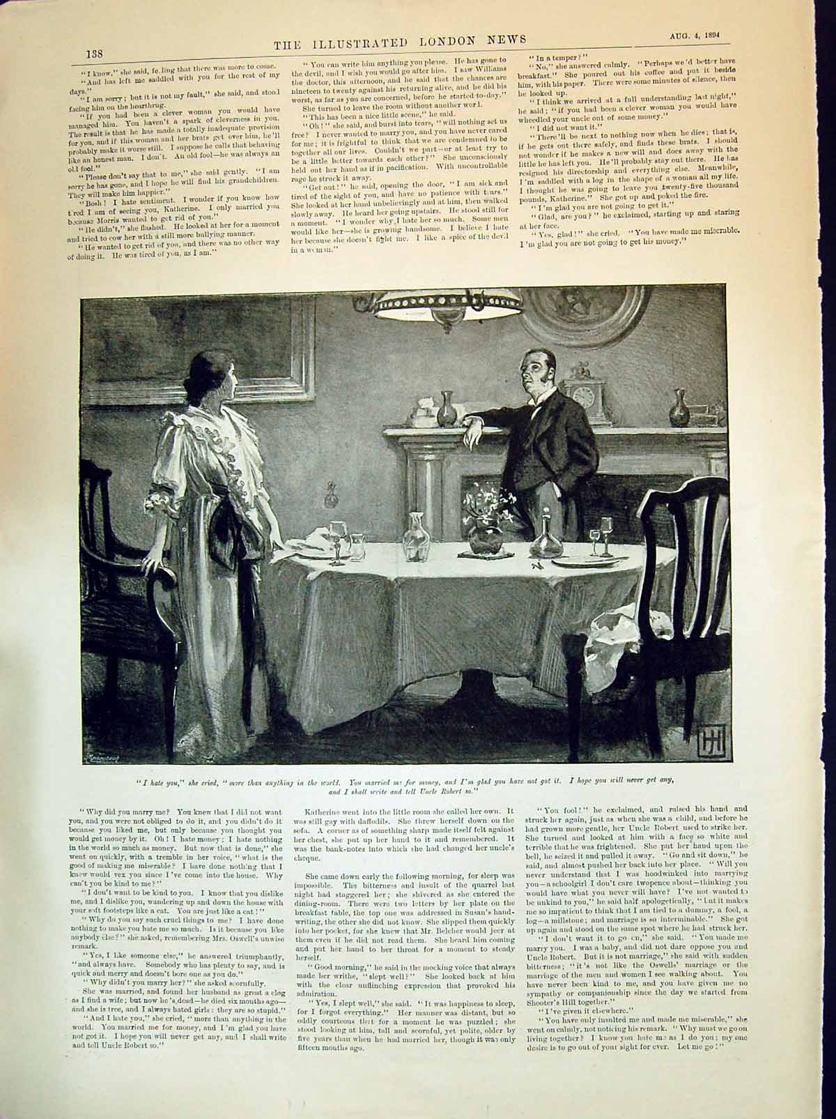 Old 1894 Lady Man Dinner Table Argument Scene Flash Summer Story Clif Victorian
