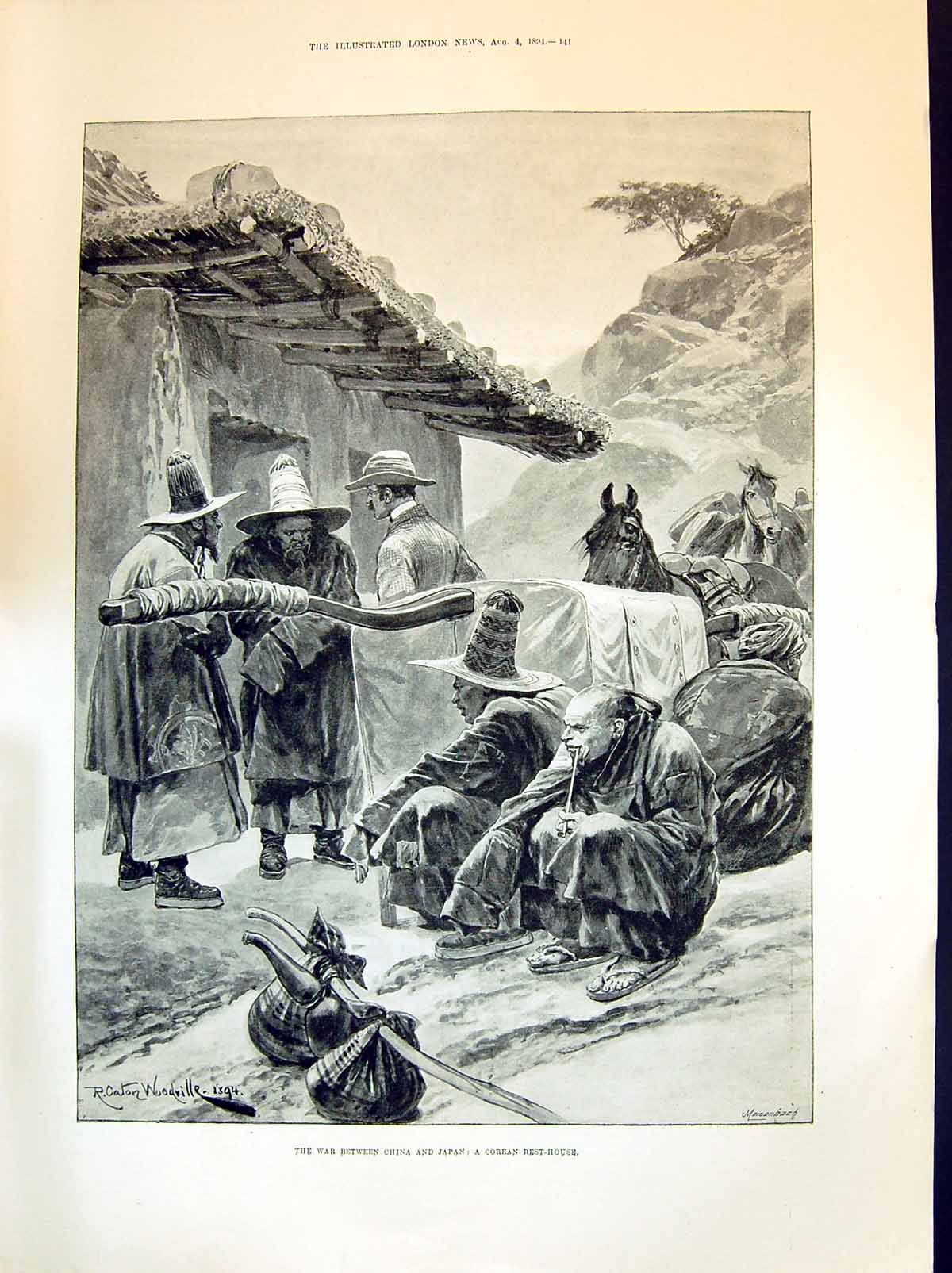 Antique Print 1894 War China Japan Corean Rest House Scene Canton Woodville