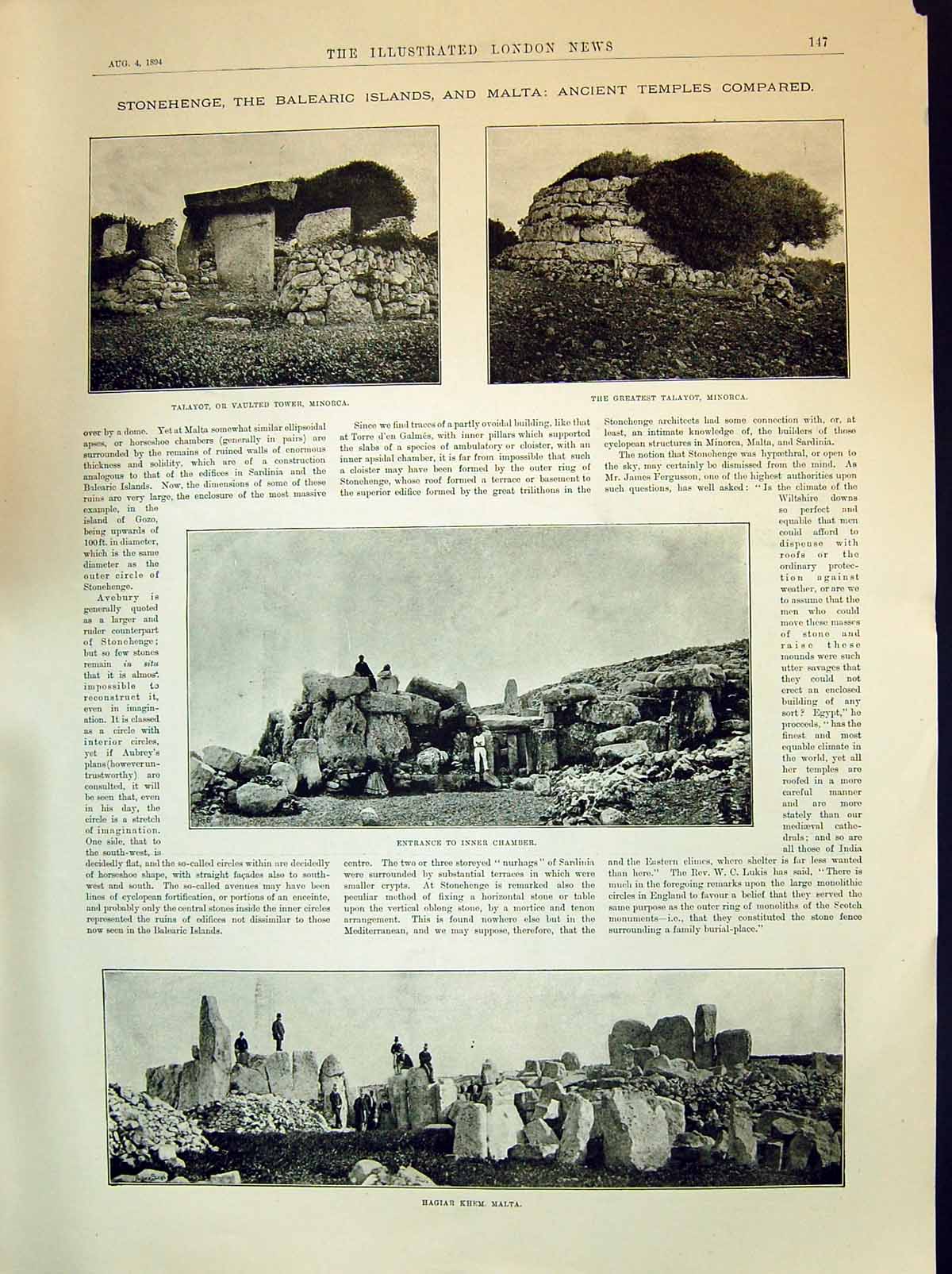 Old 1894 Stonehenge Hagiar Khem Malta Talayot Minorca Navy War Ships Victorian