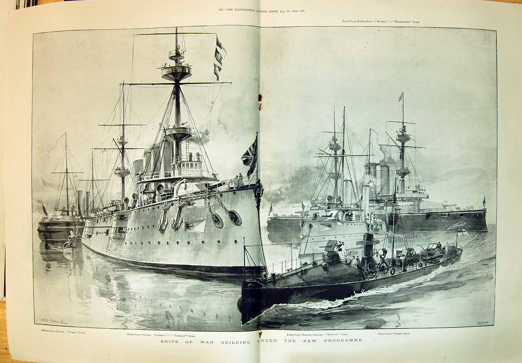 Antique Print 1894 Ships War Talbot Terrible Halcyon Torpedo Boat Powerful