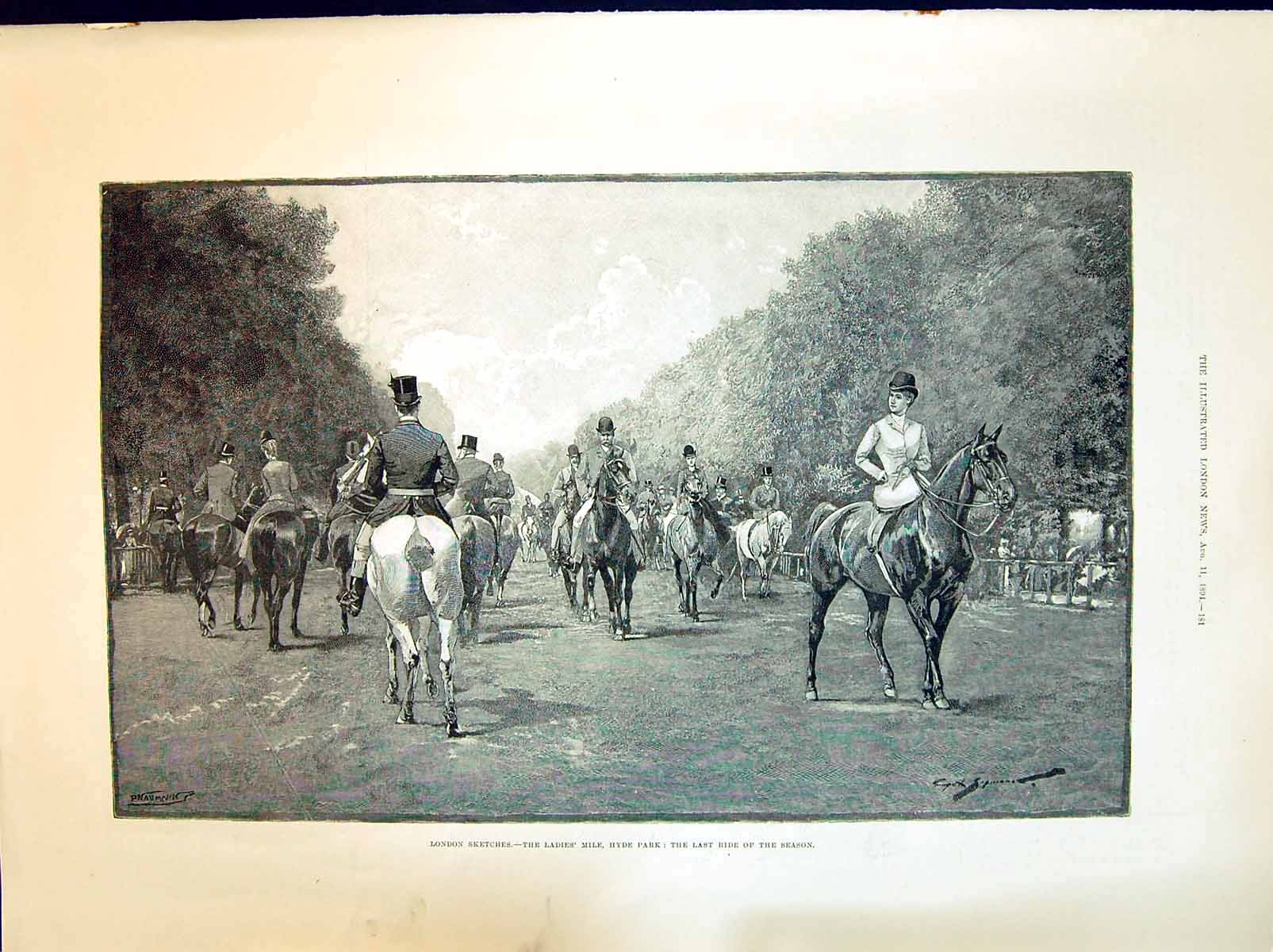 Old 1894 Ladies Mile Hyde Park Horses London Sport Navy Ship Northamp Victorian