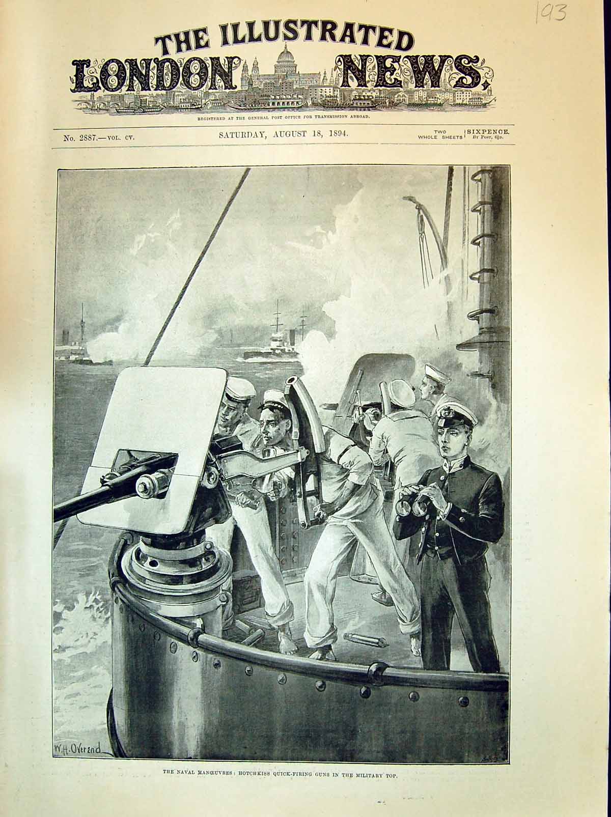 Old 1894 Naval Manoeuvres Hotchkiss Quick-Firing Guns Military Top Wa Victorian