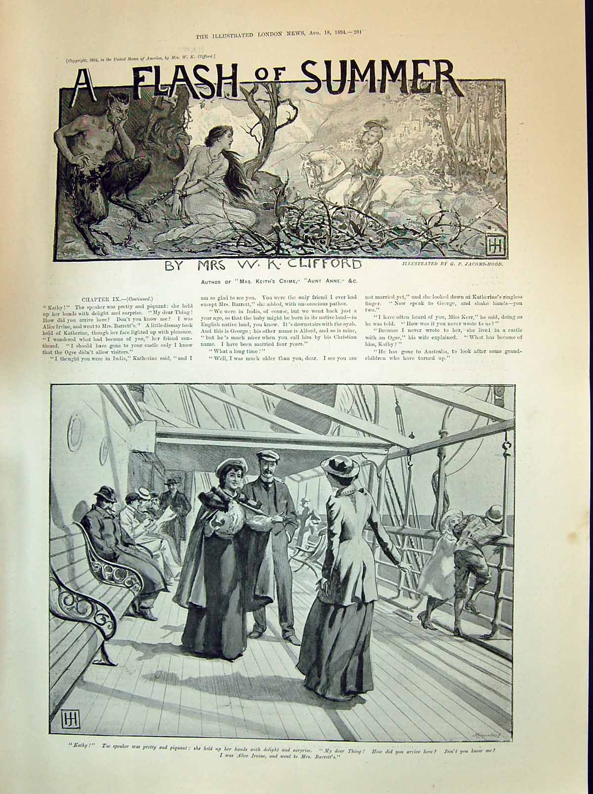 Old 1894 Flash Summer Story Clifford Ship Deck Passengers Luggage Mul Victorian