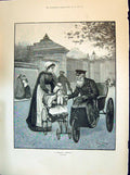 Antique Old Print 1894 Friendly Greeting Sier Little Girl Nurse Pram Papwort