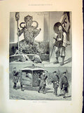 Old Print 1894 Chinese War Sketches Military Mandarin Transport Harvest Scene Ba