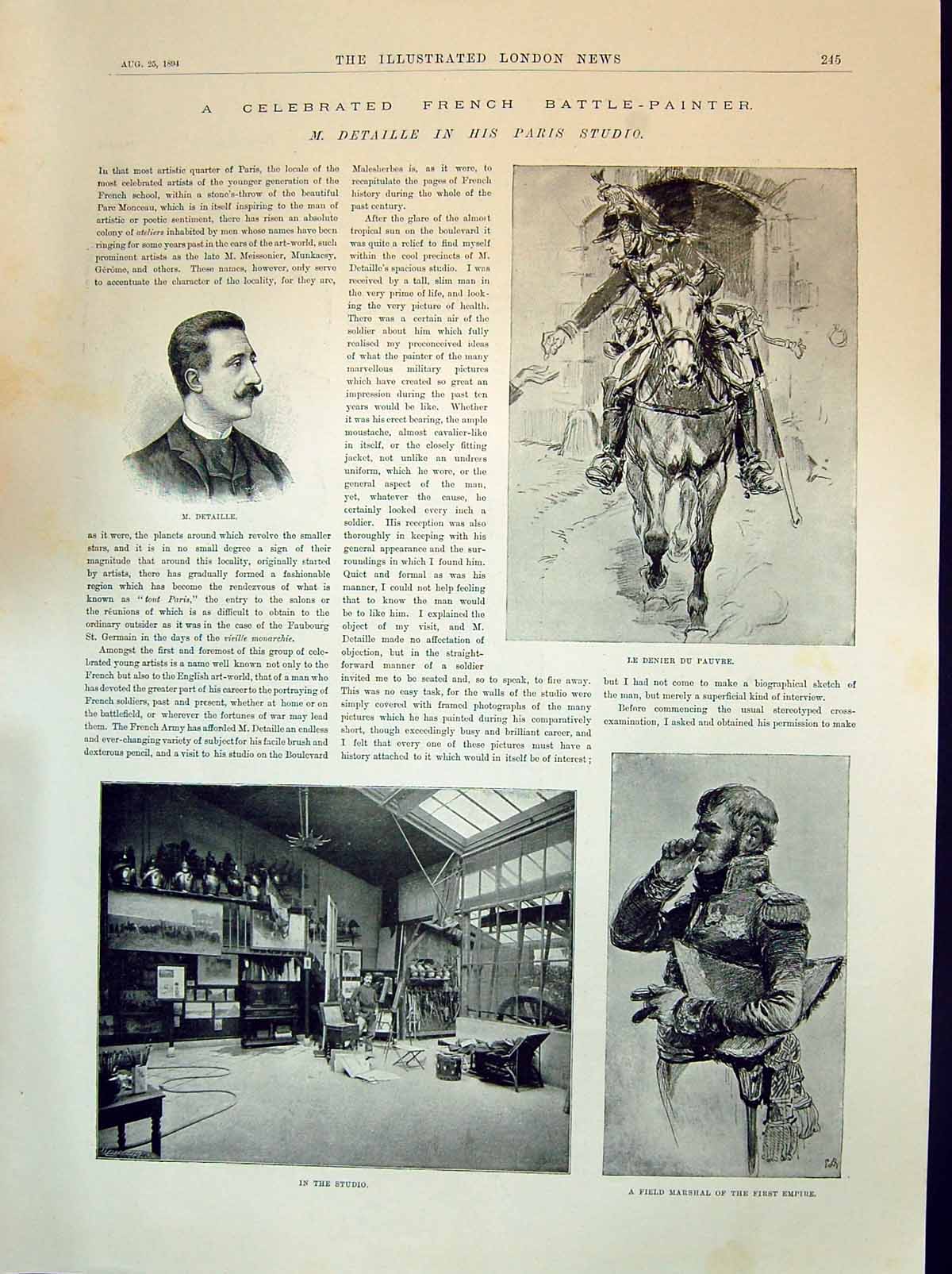 Old 1894 Detaille French Battle Painter Studio Field Marshall Napoleo Victorian