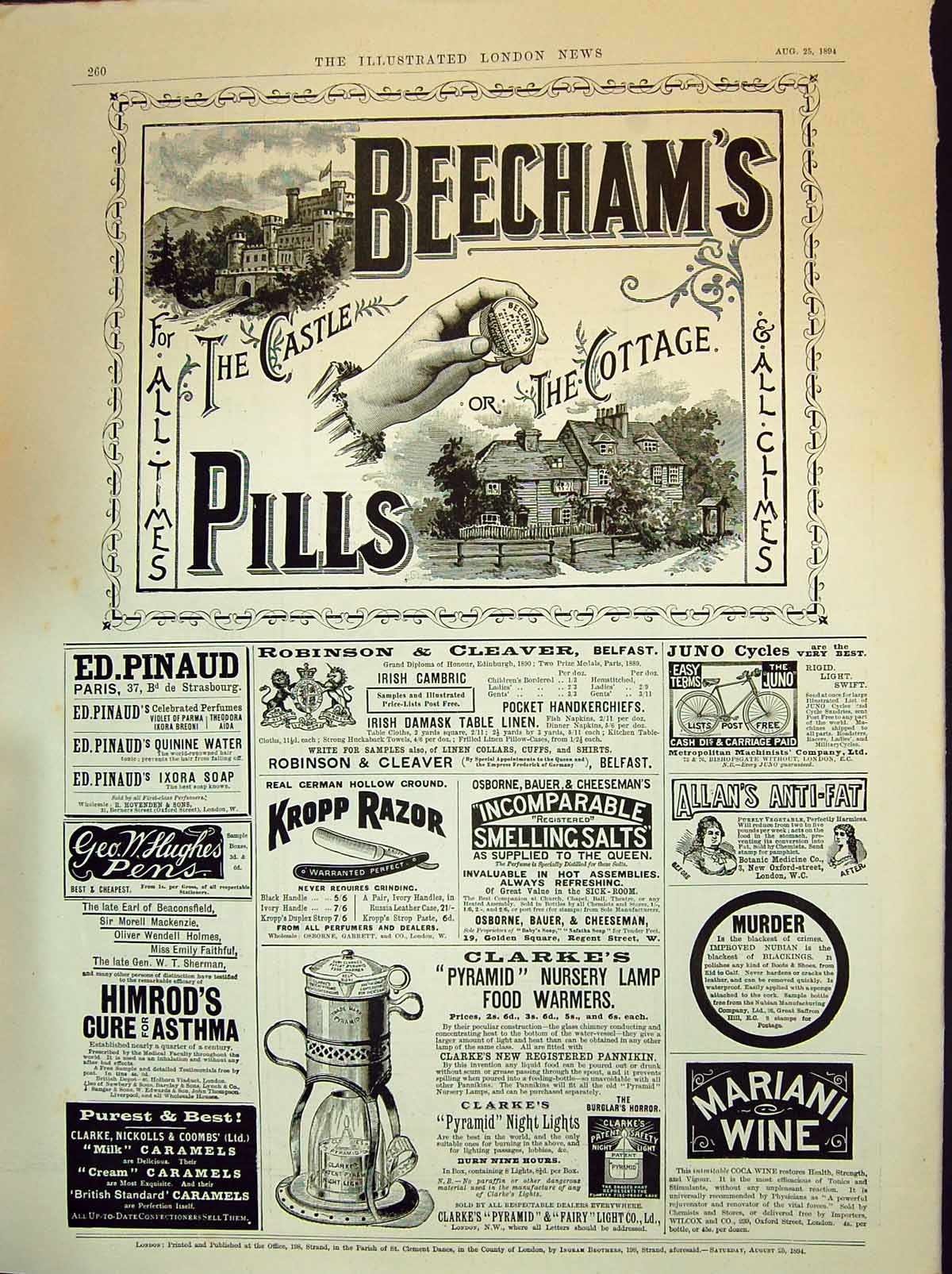 Old 1894 Beechams Pills Kropp Razor Clarke'S Pyramid Lamp Pinaud Cycl Victorian
