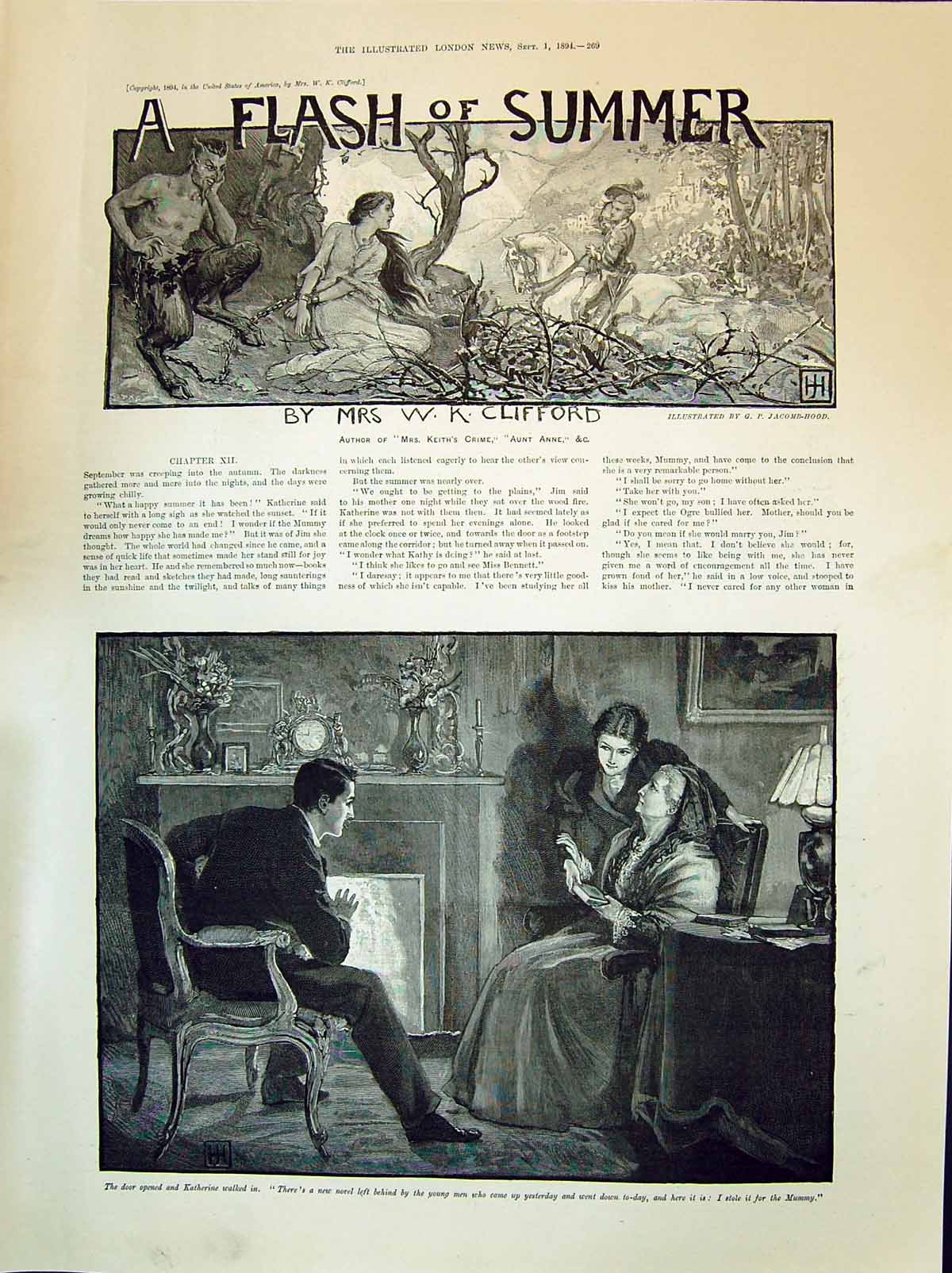 Old 1894 Story Illustration Flash Summer Clifford Katherine Ladies Fi Victorian