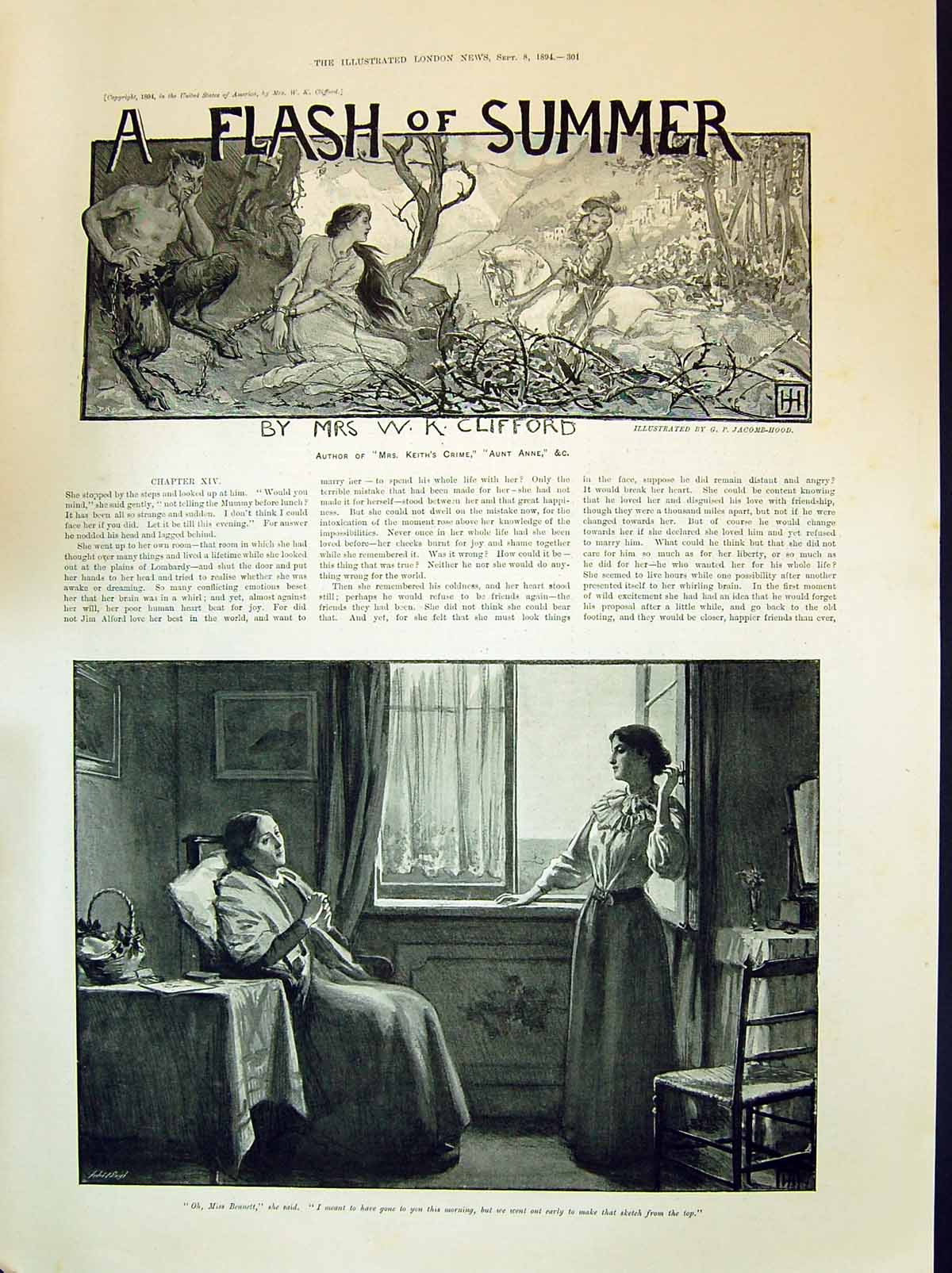 Old 1894 Story Illustration Flash Summer Clifford Bennett Ladies Hous Victorian