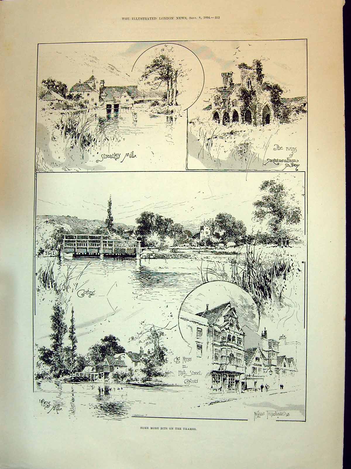 Old 1894 River Thames Streatley Mill Iffley Medmenham Abbey Japan Hai Victorian