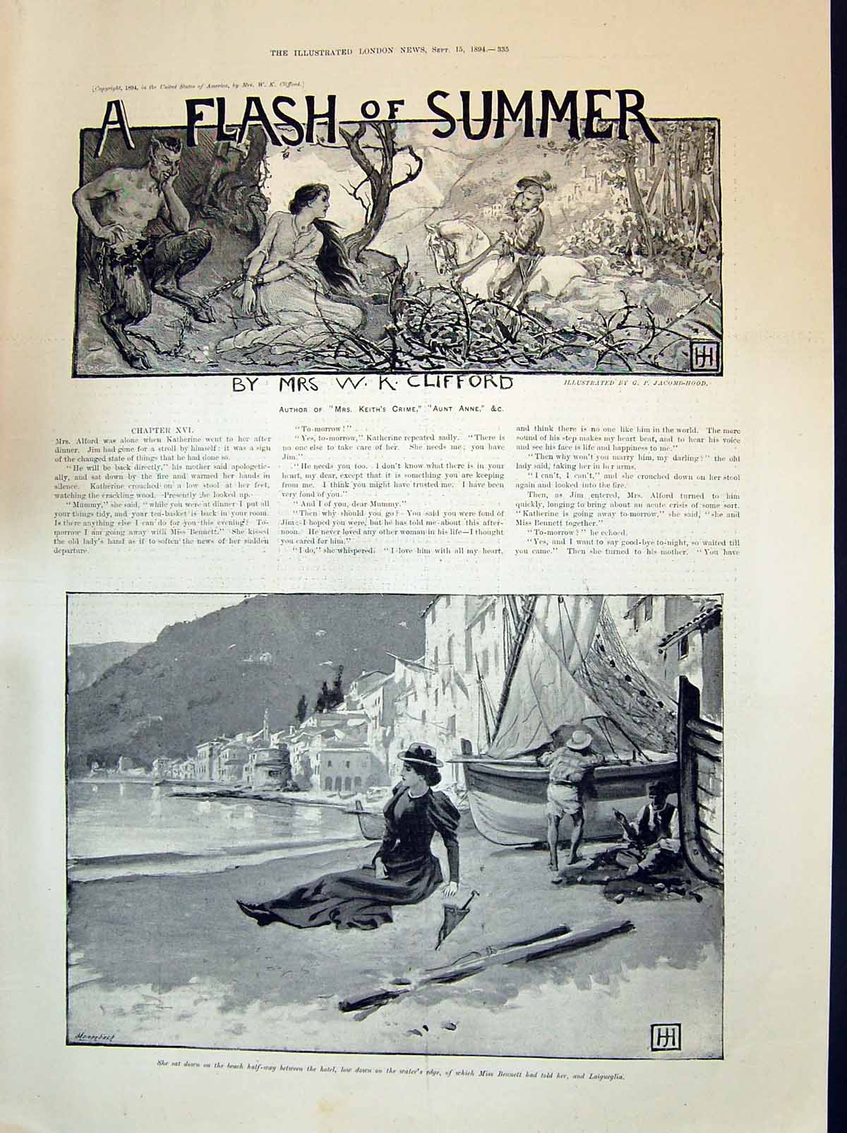 Old 1894 Story Illustration Flash Summer Clifford Lady Beach Scene Be Victorian
