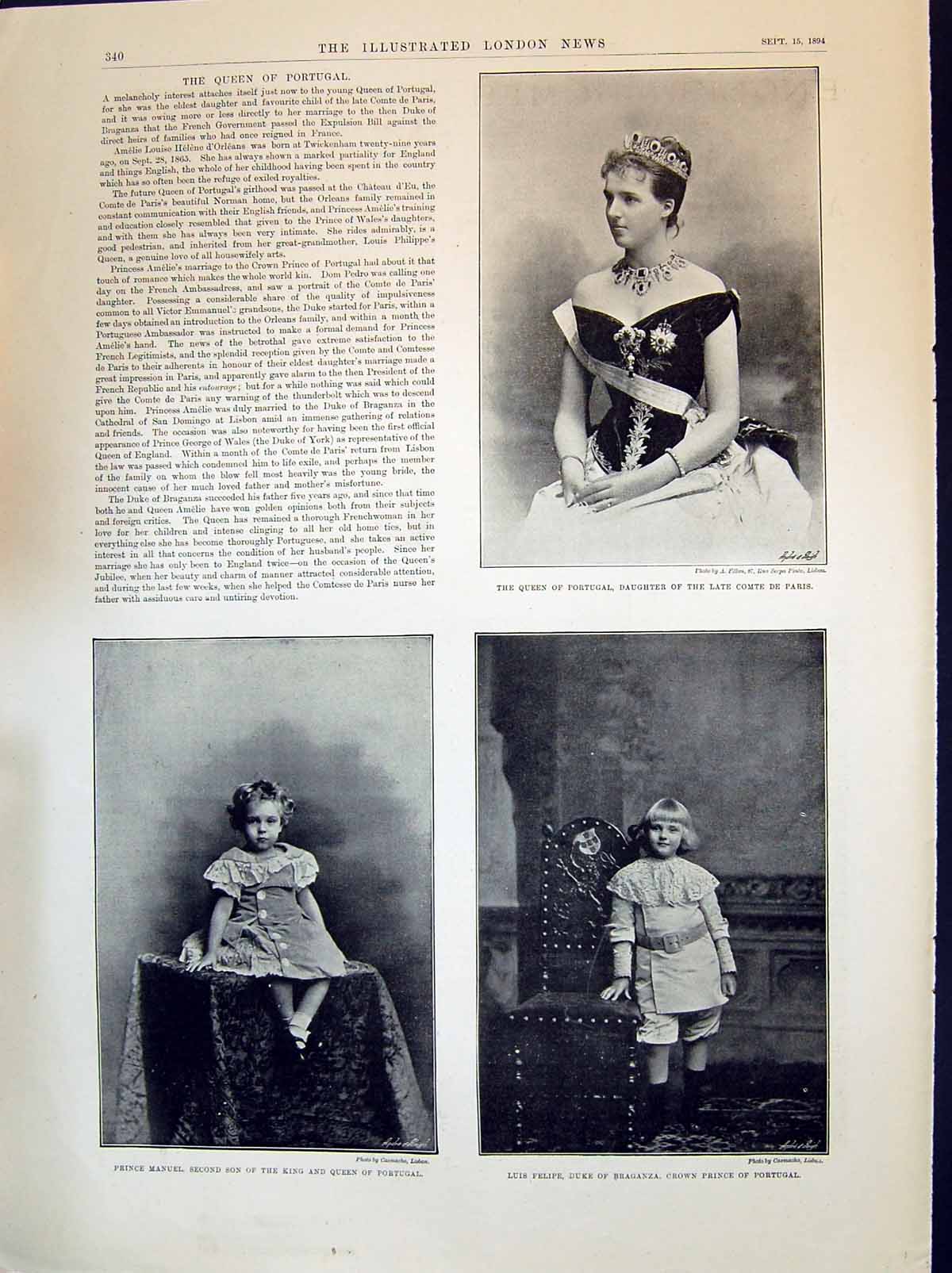 Old 1894 Queen Portugal Comte Prince Manuel Luis Felipe Braganza Louis D' 19th