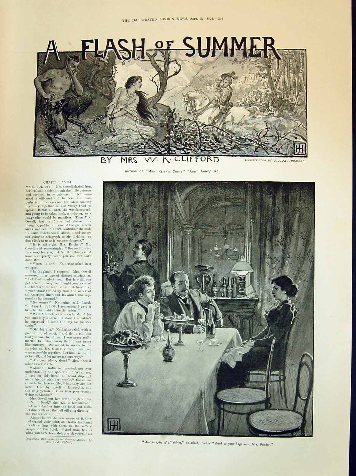 Old 1894 Story Illustration Flash Summer Clifford Men Ladies Dinner T Victorian