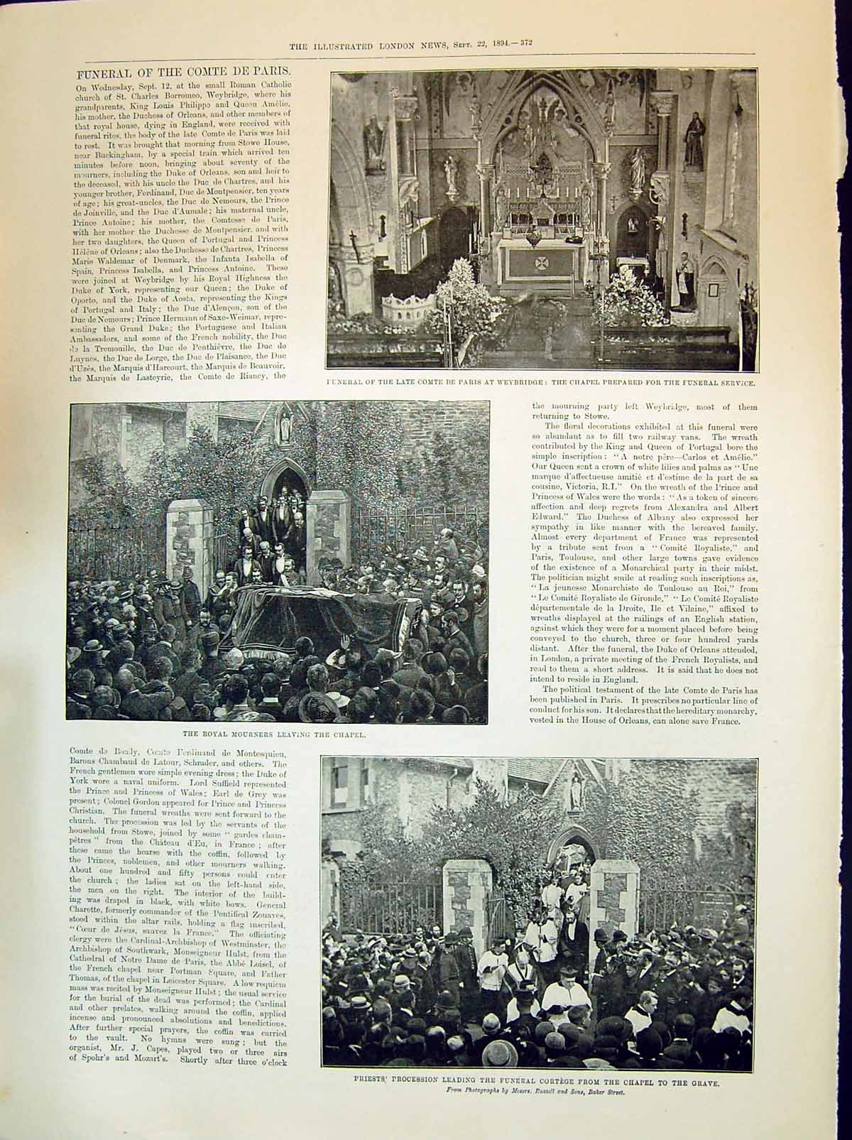 Old 1894 Funeral Comte Paris Weybridge Priests Procession Prison Tang Victorian