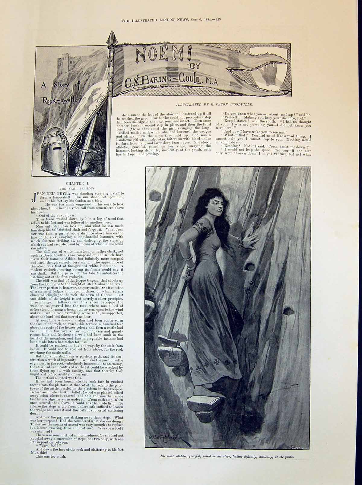 Old 1894 Story Illustration Rock Dweller Noemi Baring Gould Lady Clim Victorian