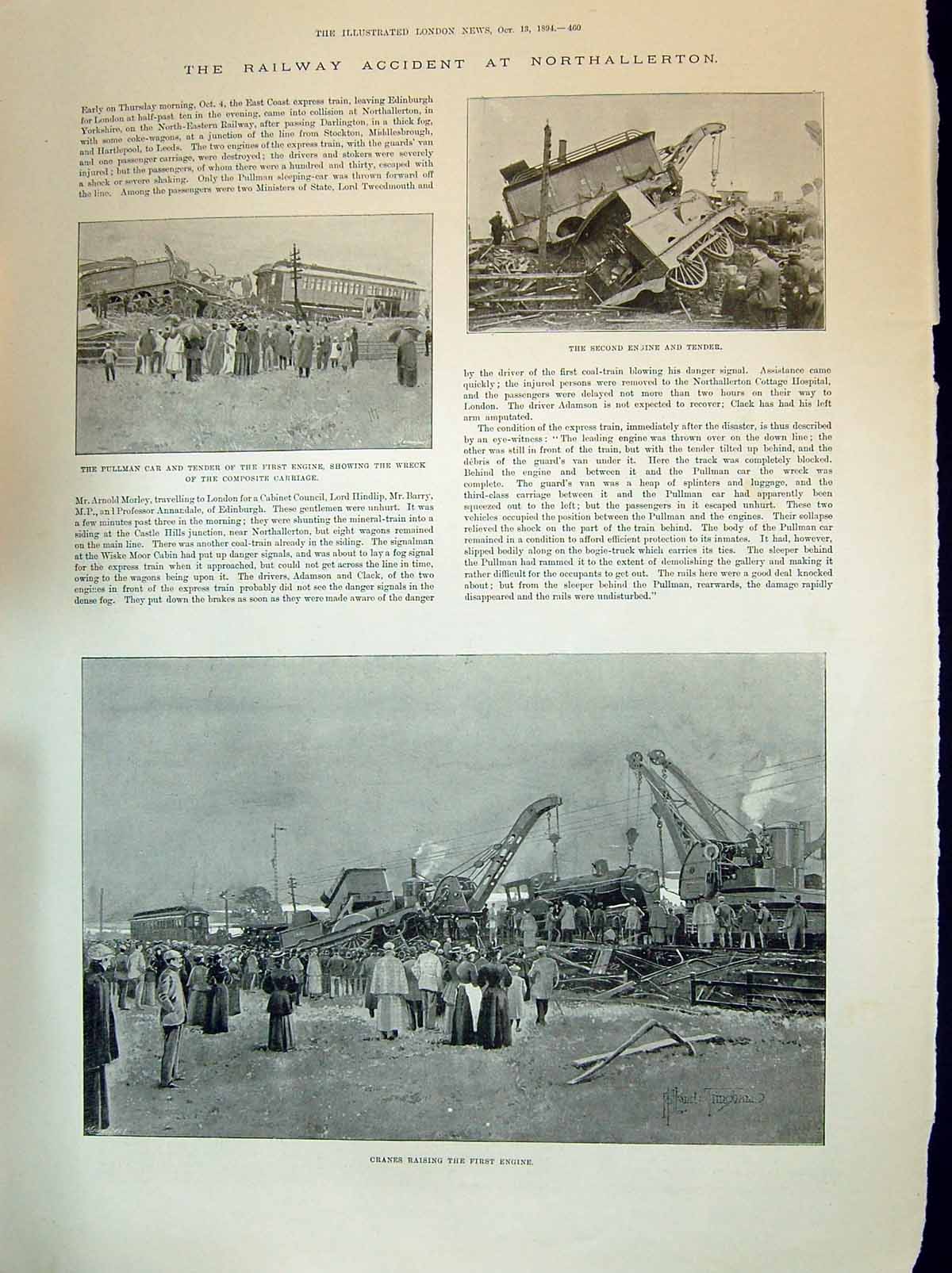 Old 1894 Railway Accident Northallerton Pullman Car Engine Baron Cour Victorian