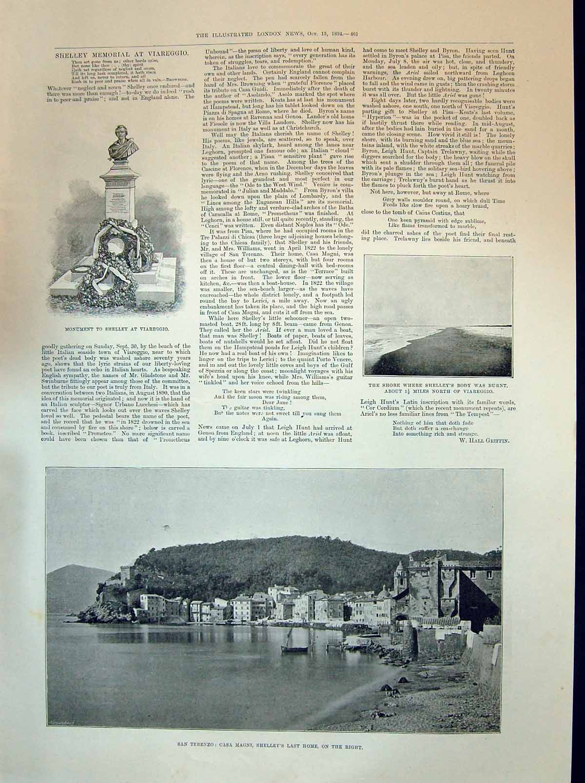 Old 1894 San Terenzo Casa Magni Shelley Monument Viareggio Duke Somer Victorian