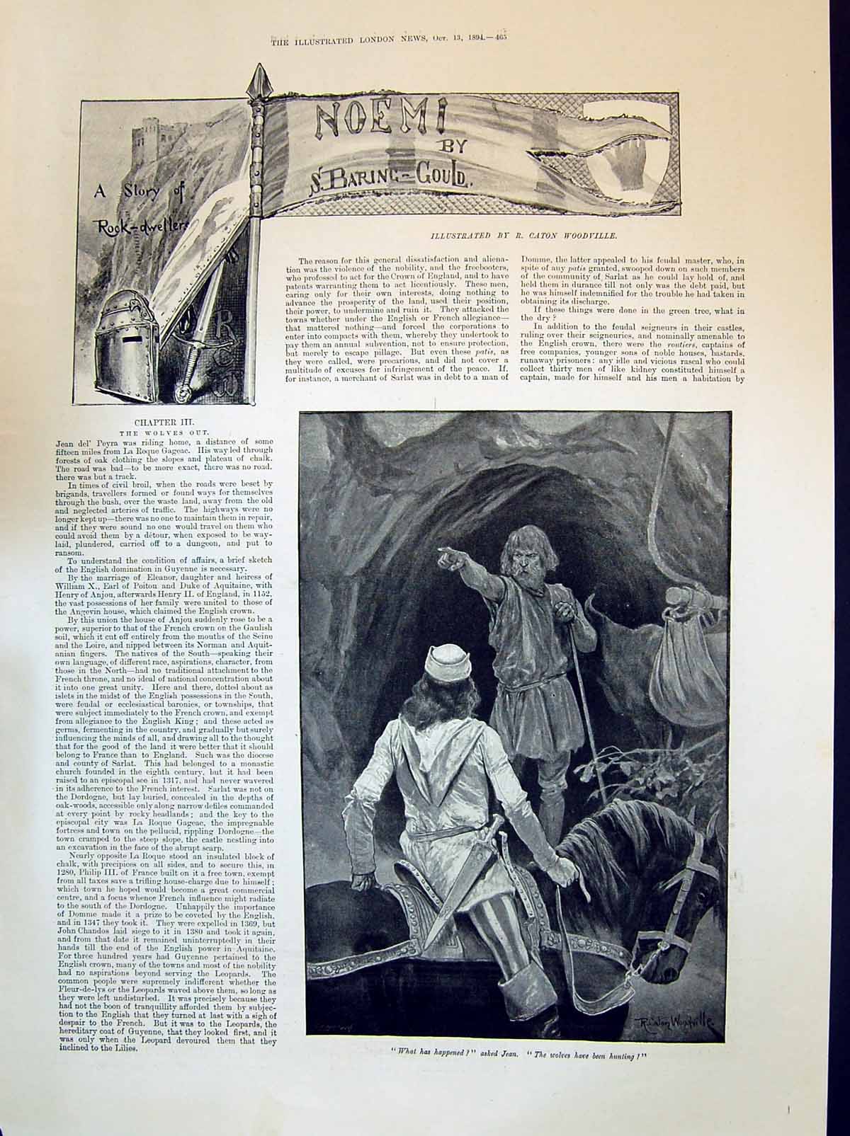 Old 1894 Story Illustration Rock Dweller Noemi Baring Gould Men Horse Victorian