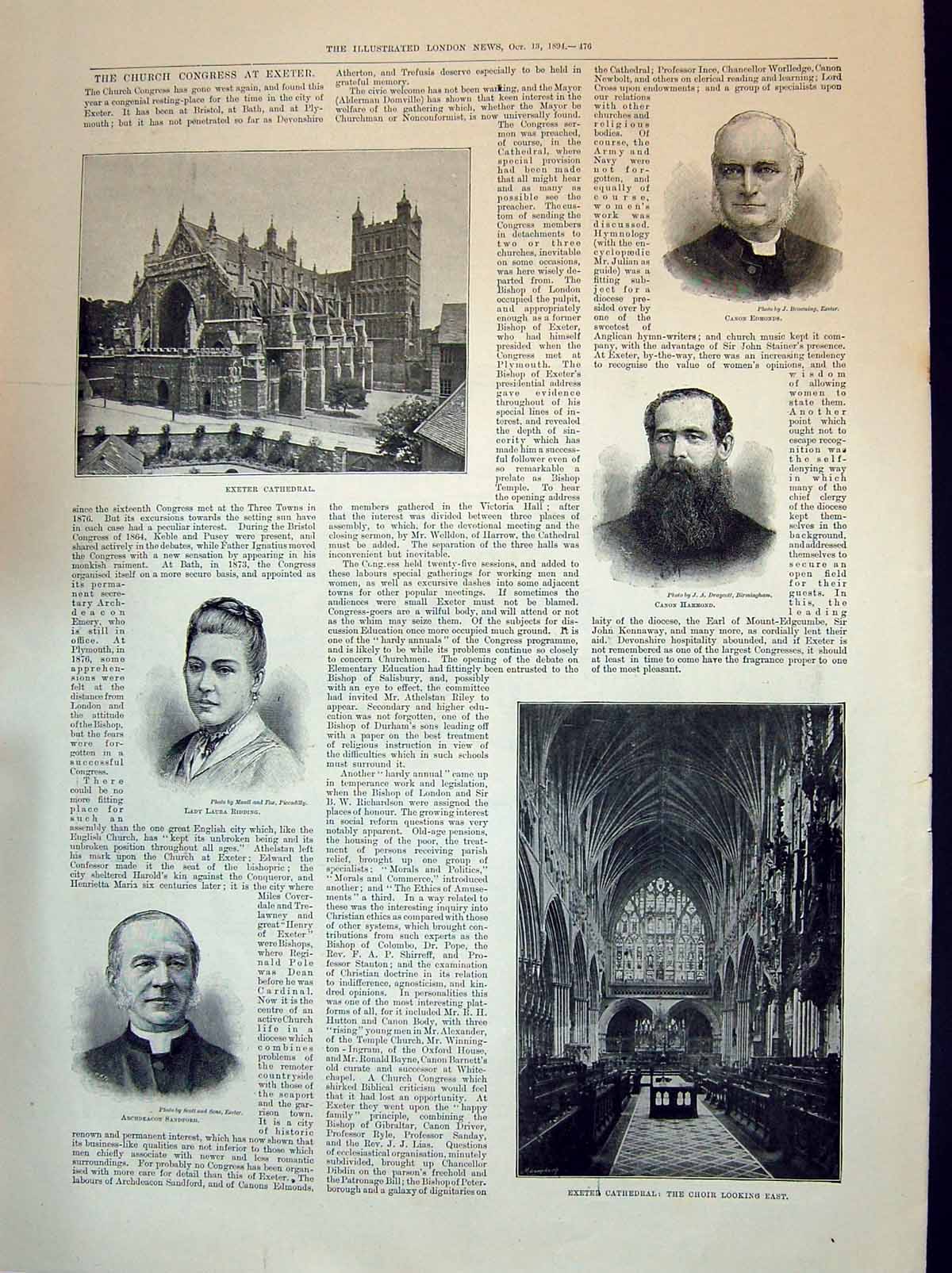Old 1894 Exeter Cathedral Edmonds Hammond Ridding Sandford Hunting Sh Victorian