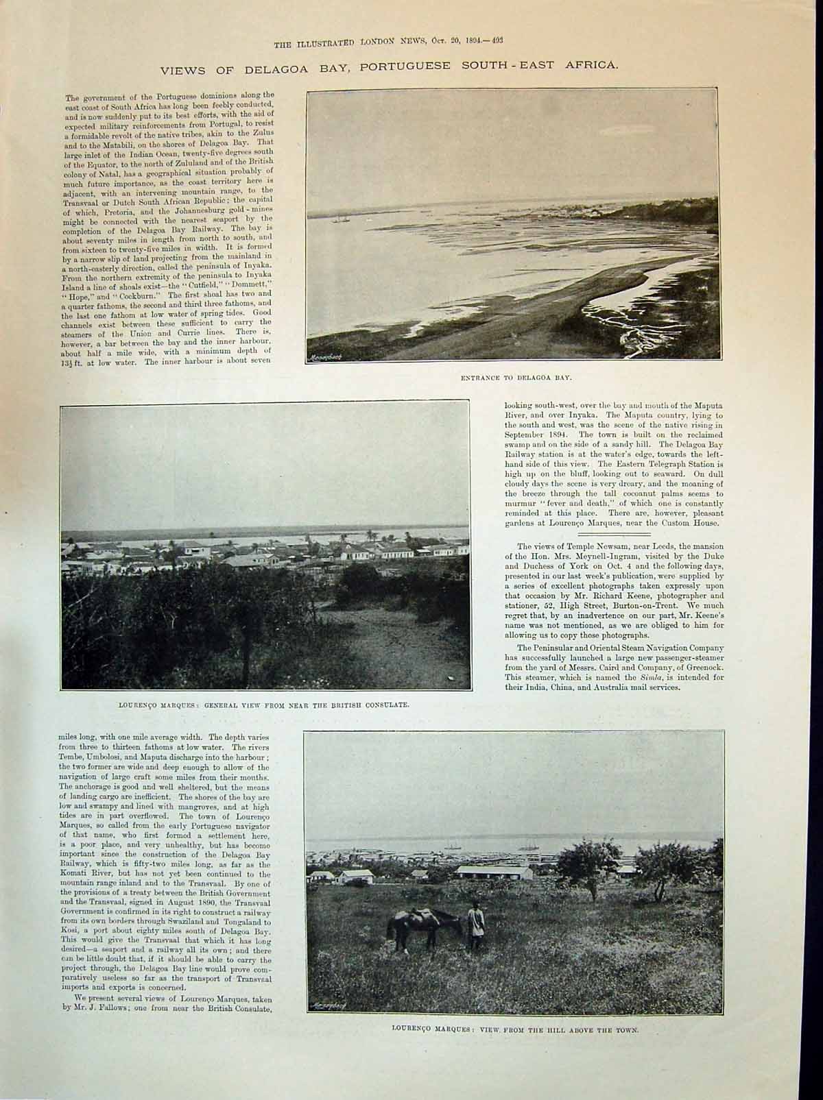 Old 1894 Delagoa Bay Lourenco Marques Africa British Consulate Garden Victorian
