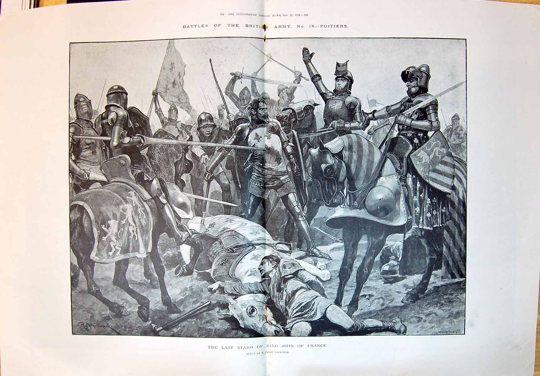 Old 1894 British Army Battle Scene Last Stand King John France Horses 19th
