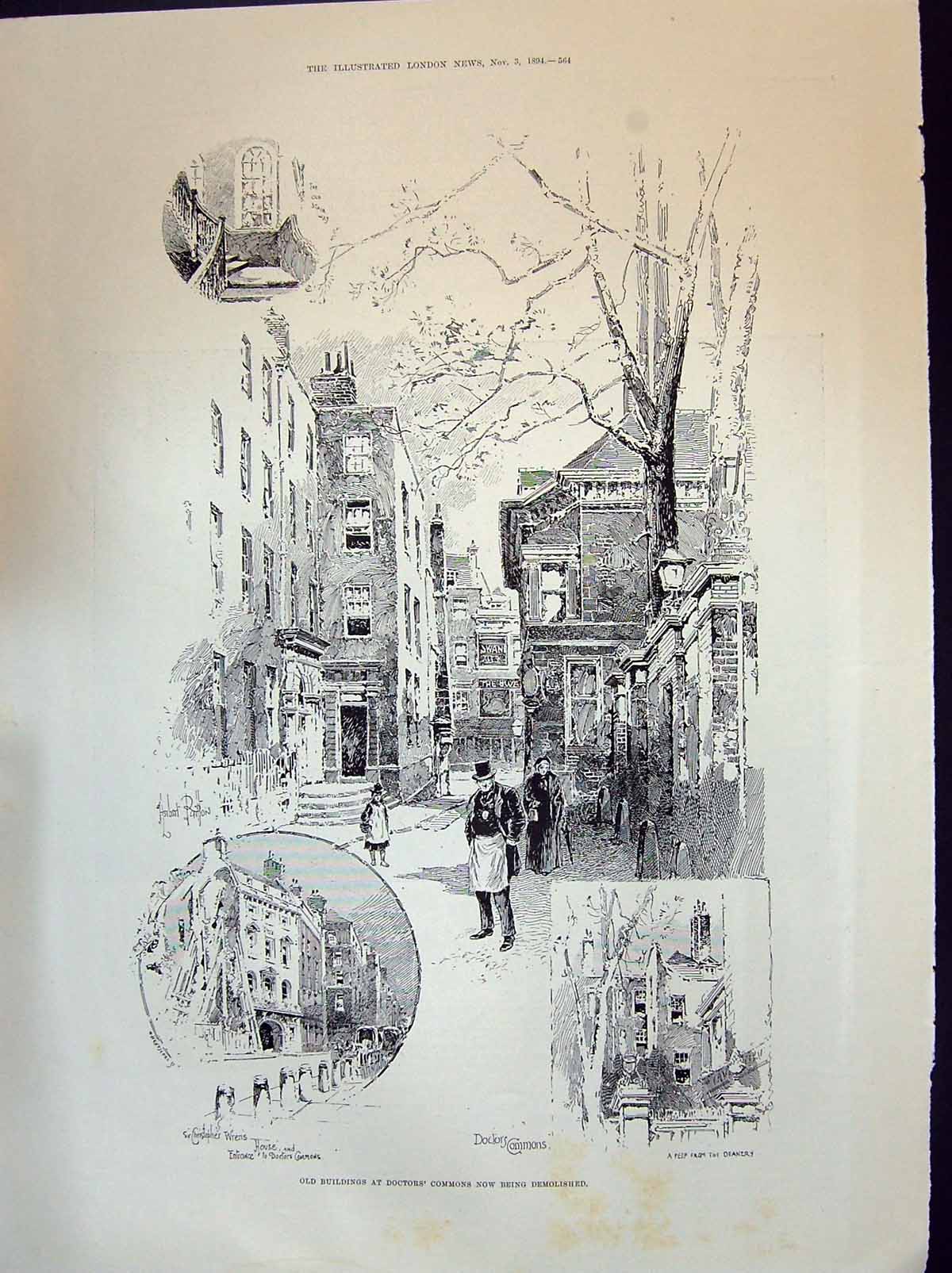 Old Print 1894 Buildings Doctors Commons Christopher Wren House Siers Ba 19th