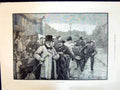 Antique Print 1894 Country Market Stree Scene Animals Auction Sale Fine Art