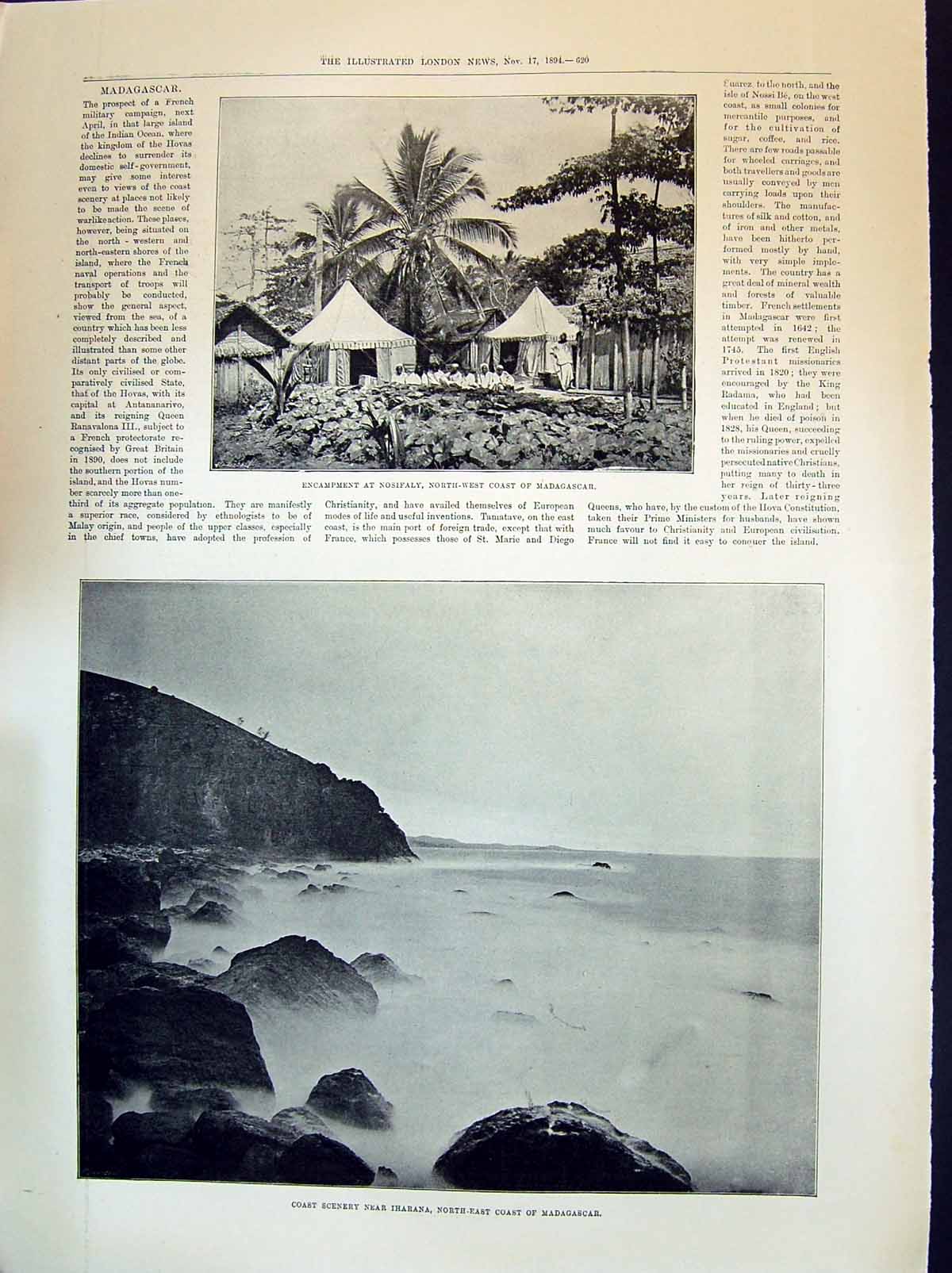 Old 1894 Coast Scene Iharana Madagascar Encampment Nosifaly Photograp Victorian