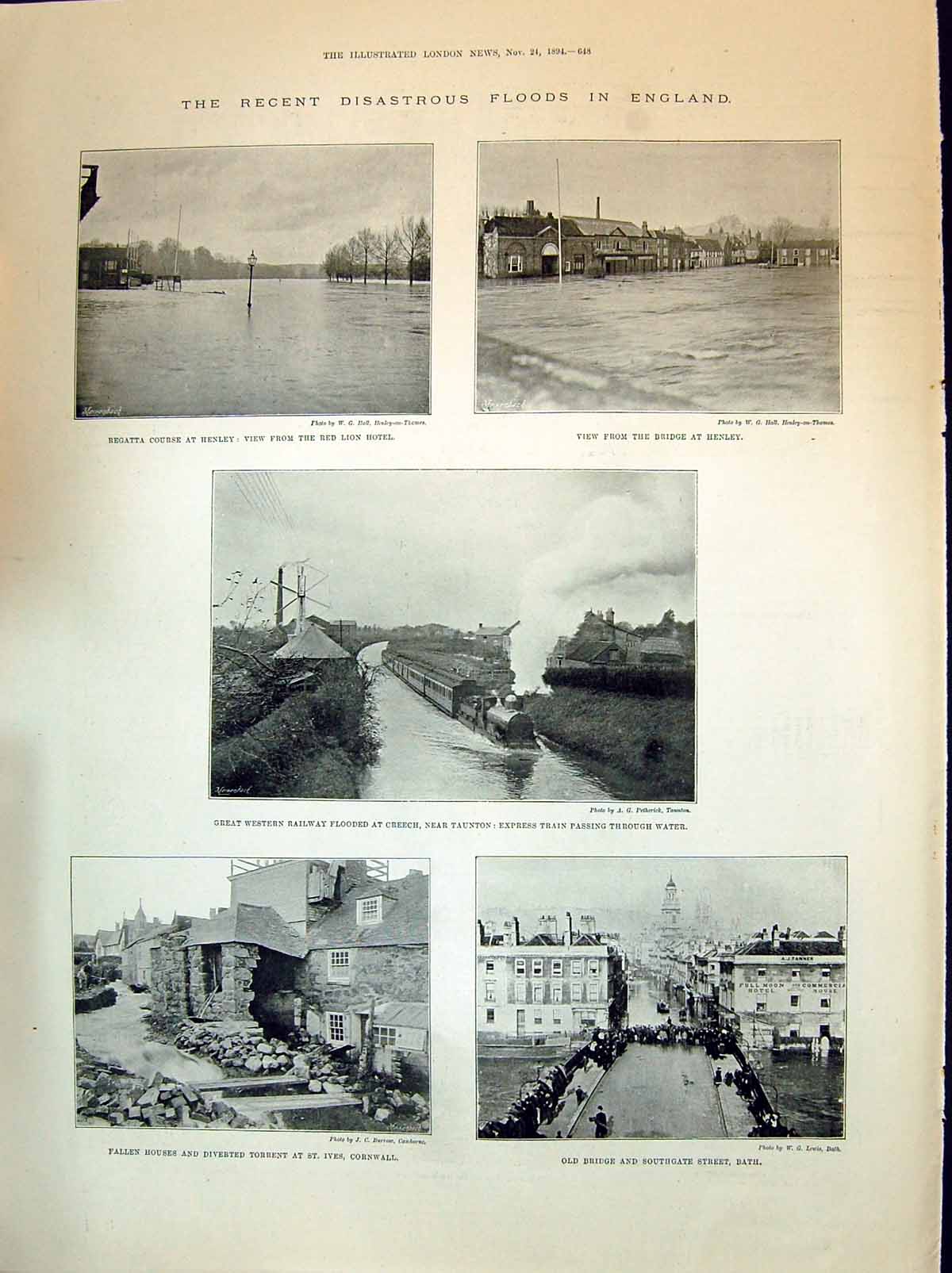 Old 1894 Floods England Henley Railway Taunton Cornwall Bath Anton Ru Victorian
