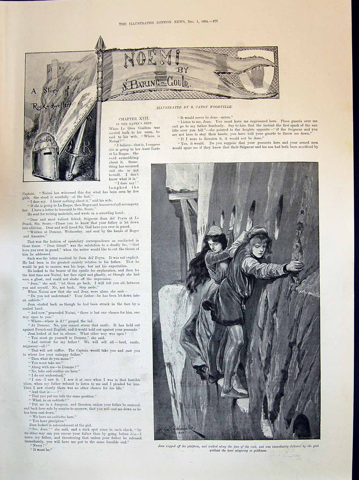 Old 1894 Illustration Story Rock Dweller Jean Man Lady Climbing Noemi Victorian