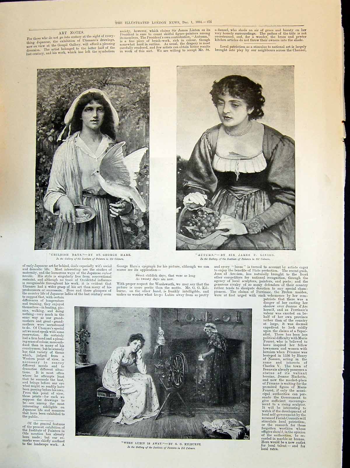 Antique Old Print 1894 Art Beautiful Women Hare Linton Kilburne Man Prisoner