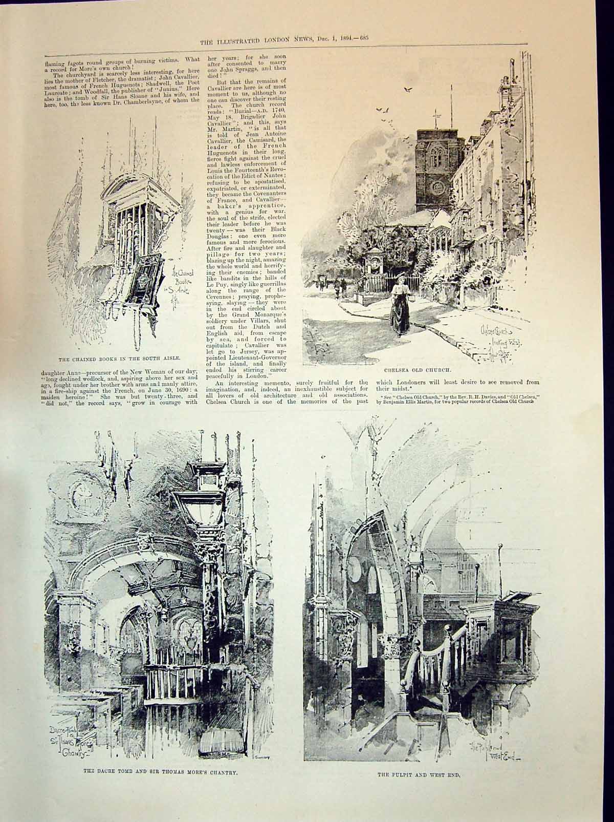 Old 1894 Dacre Tomb Thomas More Chantry Chelsea Church Pulpit Chained Victorian