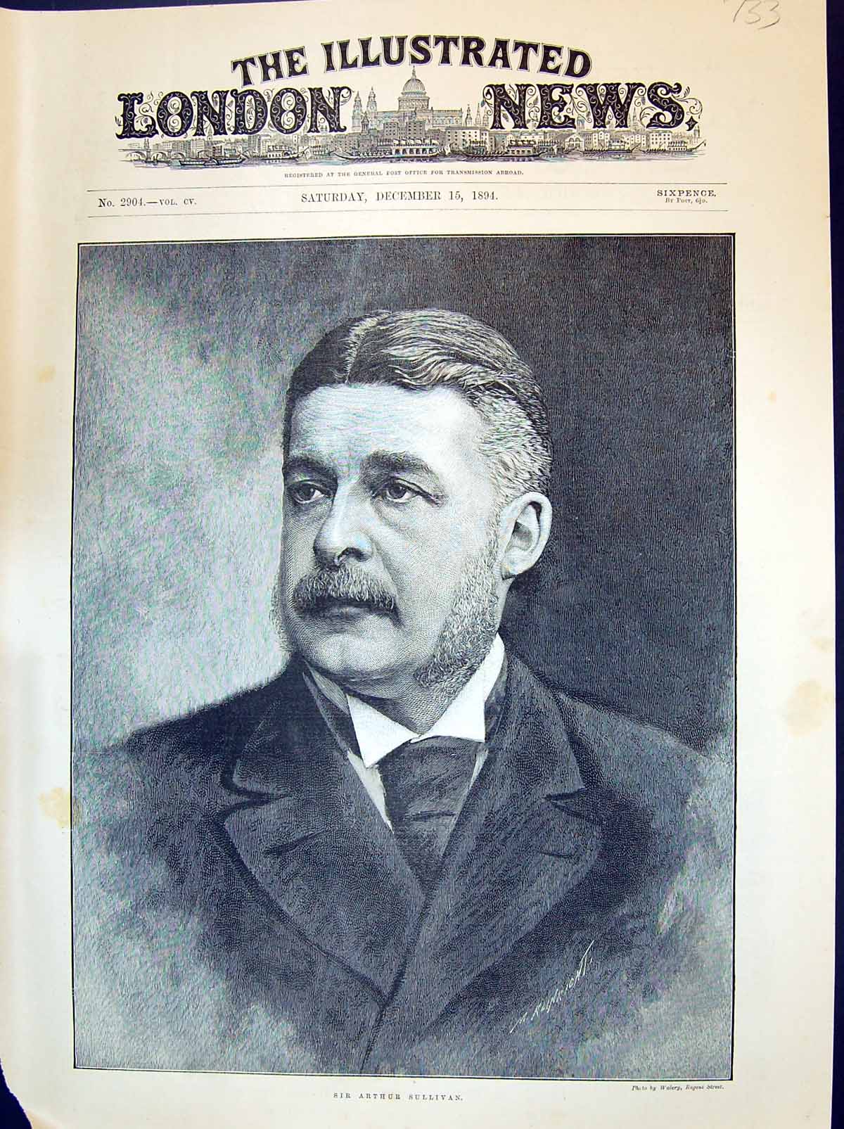 Original Old Antique Print 1894 Portrait Sir Arthur Sullivan Ref.2 Victorian