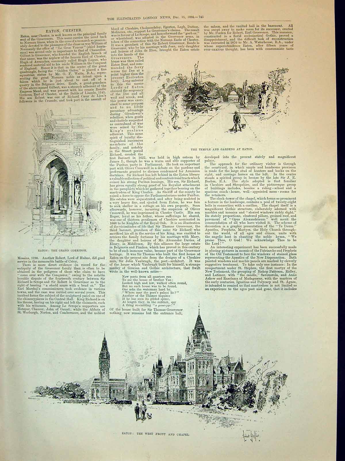 Old 1894 Eaton Chapel Temple Gardens Grand Corridor Saloon Armoury St Victorian