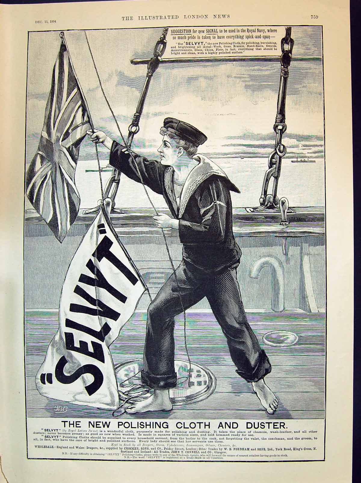 Old 1894 Advertisement Selvyt Polishing Cloth Duster Crocker Navy Sai Victorian