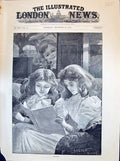 Antique Old Print 1894 Mistletoe Christmas Children Reading Book Lucien Davis